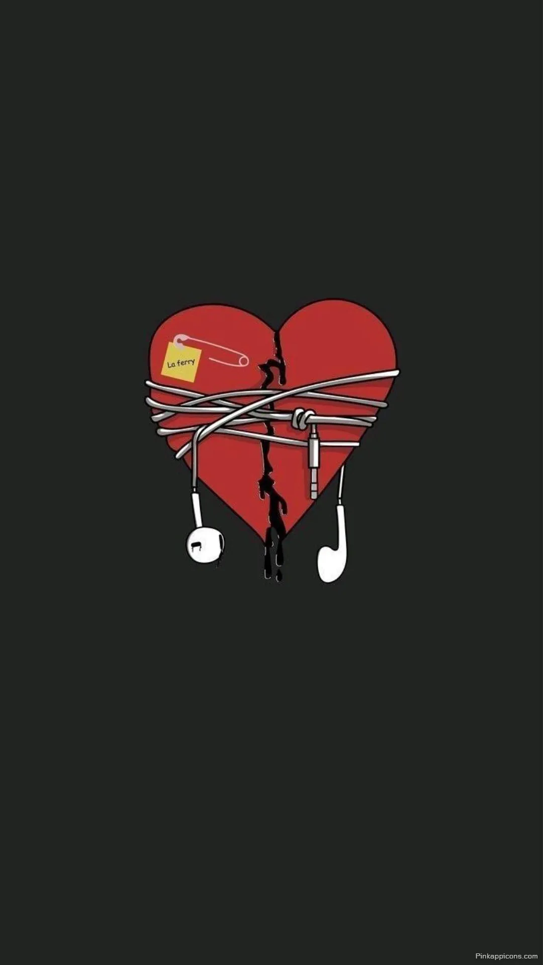 The Mended Heart A Sad Wallpaper of a Broken Heart Repaired with Headphone Cords The Mended Heart A Sad Wallpaper of a Broken Heart Repaired with Headphone Cords