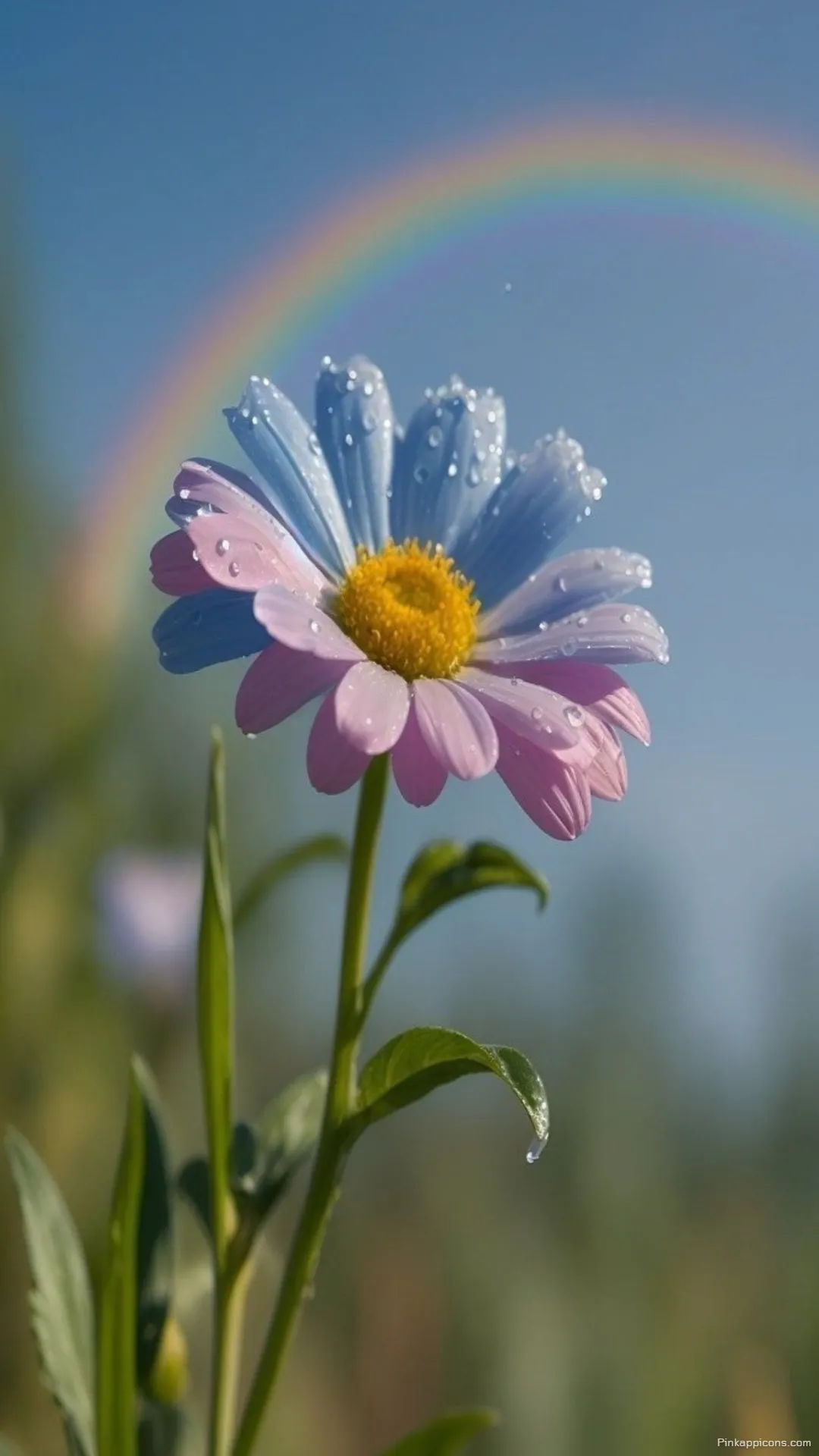 Two Tone Flower Rainbow Wallpaper A Daisy with Dewdrops for Your Phone Two-Tone Flower Rainbow Wallpaper A Daisy with Dewdrops for Your Phone