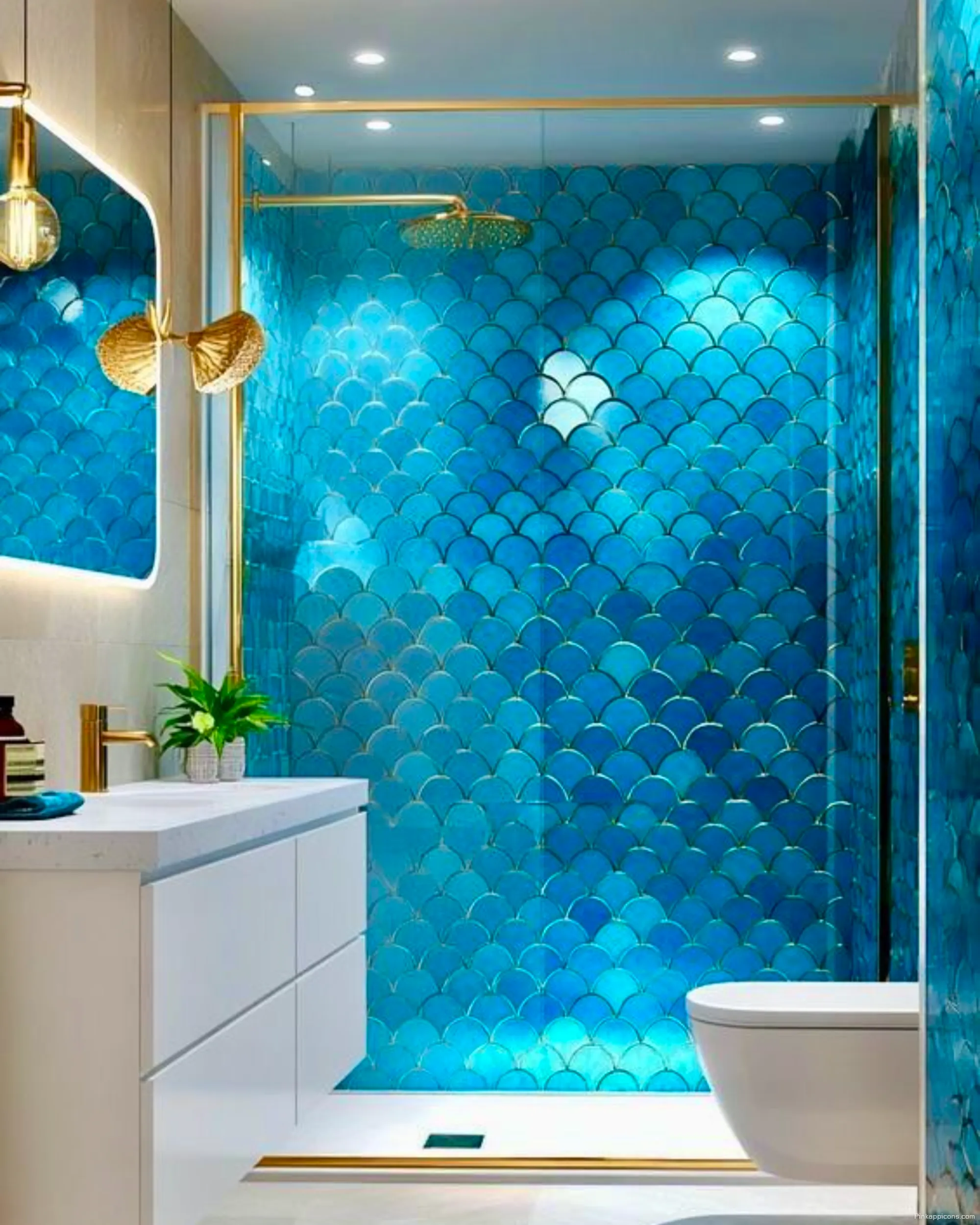 Unique Bathroom Wallpaper Ideas Fish Scale Tiles in a Modern Shower Unique Bathroom Wallpaper Ideas Fish Scale Tiles in a Modern Shower