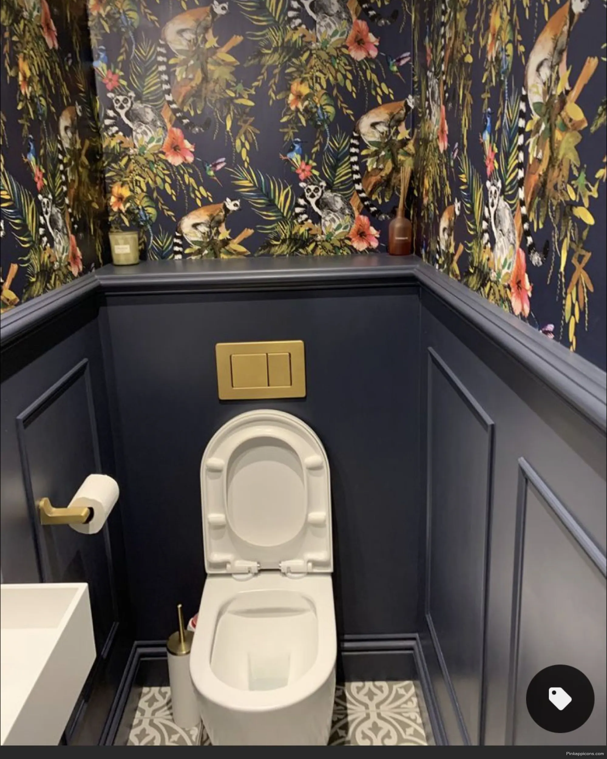 Unique Powder Room Bathroom Wallpaper Ideas with Dark Blue Wainscoting Unique Powder Room Bathroom Wallpaper Ideas with Dark Blue Wainscoting