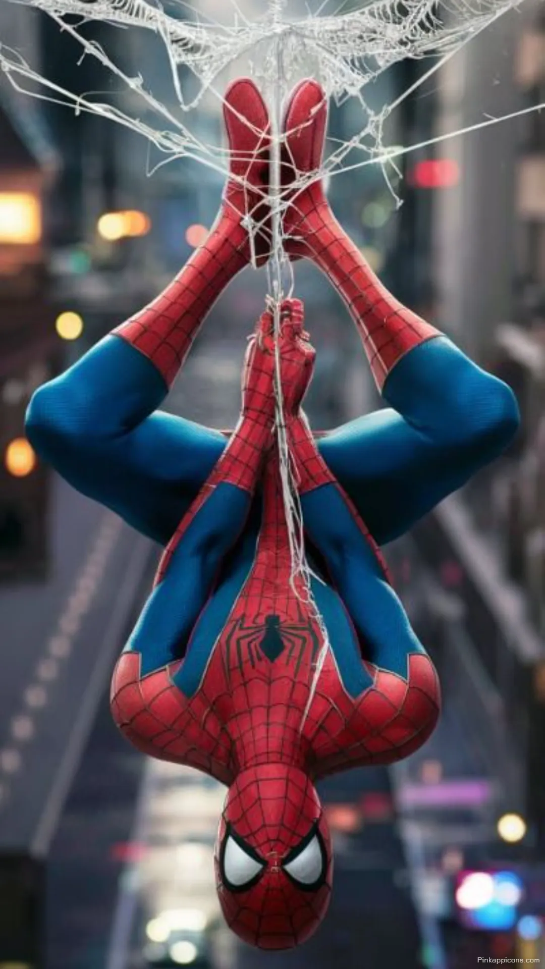 Upside Down Spider Man City Night Phone Wallpaper Dynamic Web Slinging Spiderman Background Upside Down Spider-Man City Night Phone Wallpaper Dynamic Web-Slinging Spiderman Background.