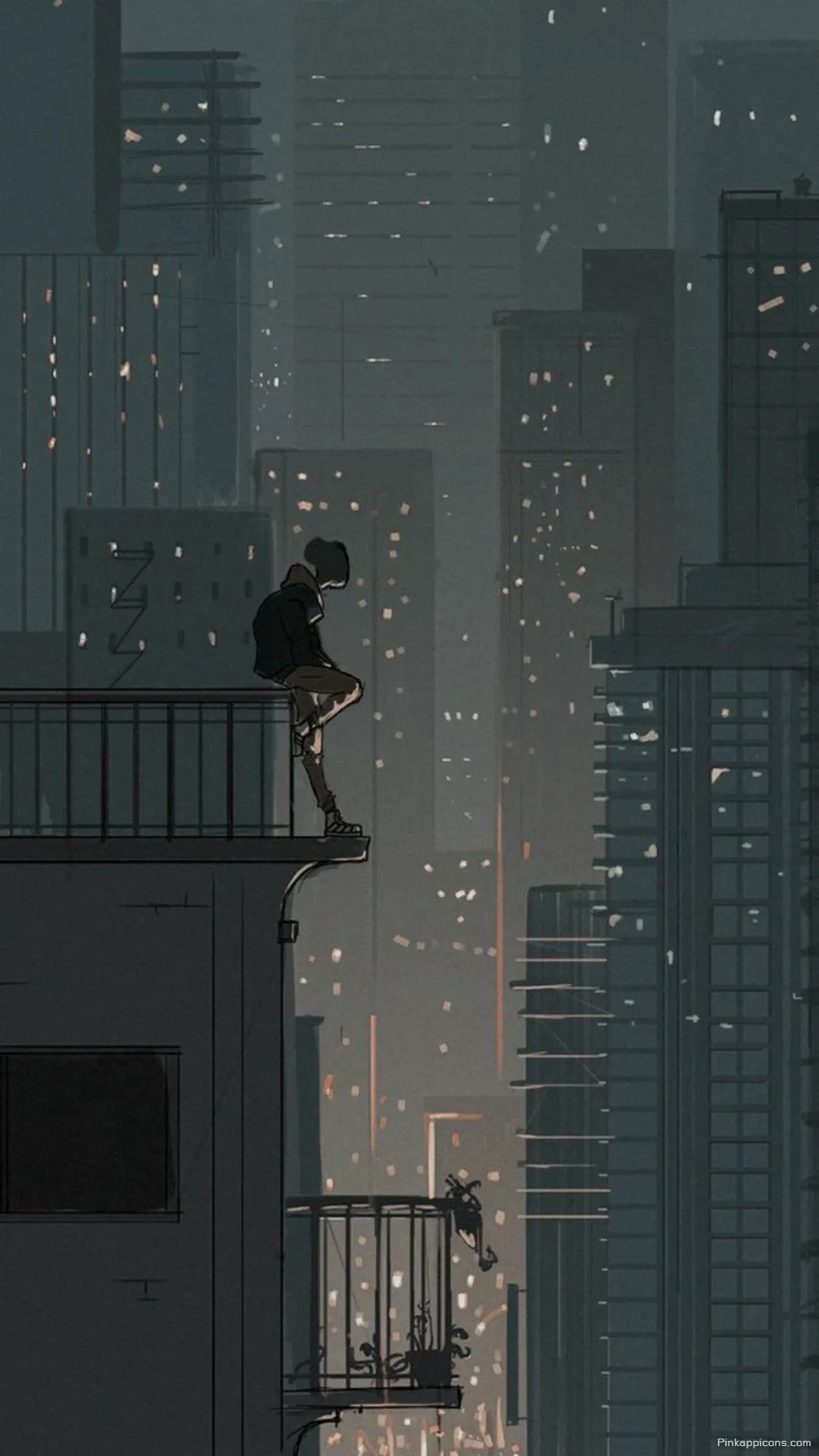 Urban Solitude A Sad Wallpaper for Your Phone Depicting a Person on a Rooftop Edge Urban Solitude A Sad Wallpaper for Your Phone Depicting a Person on a Rooftop Edge