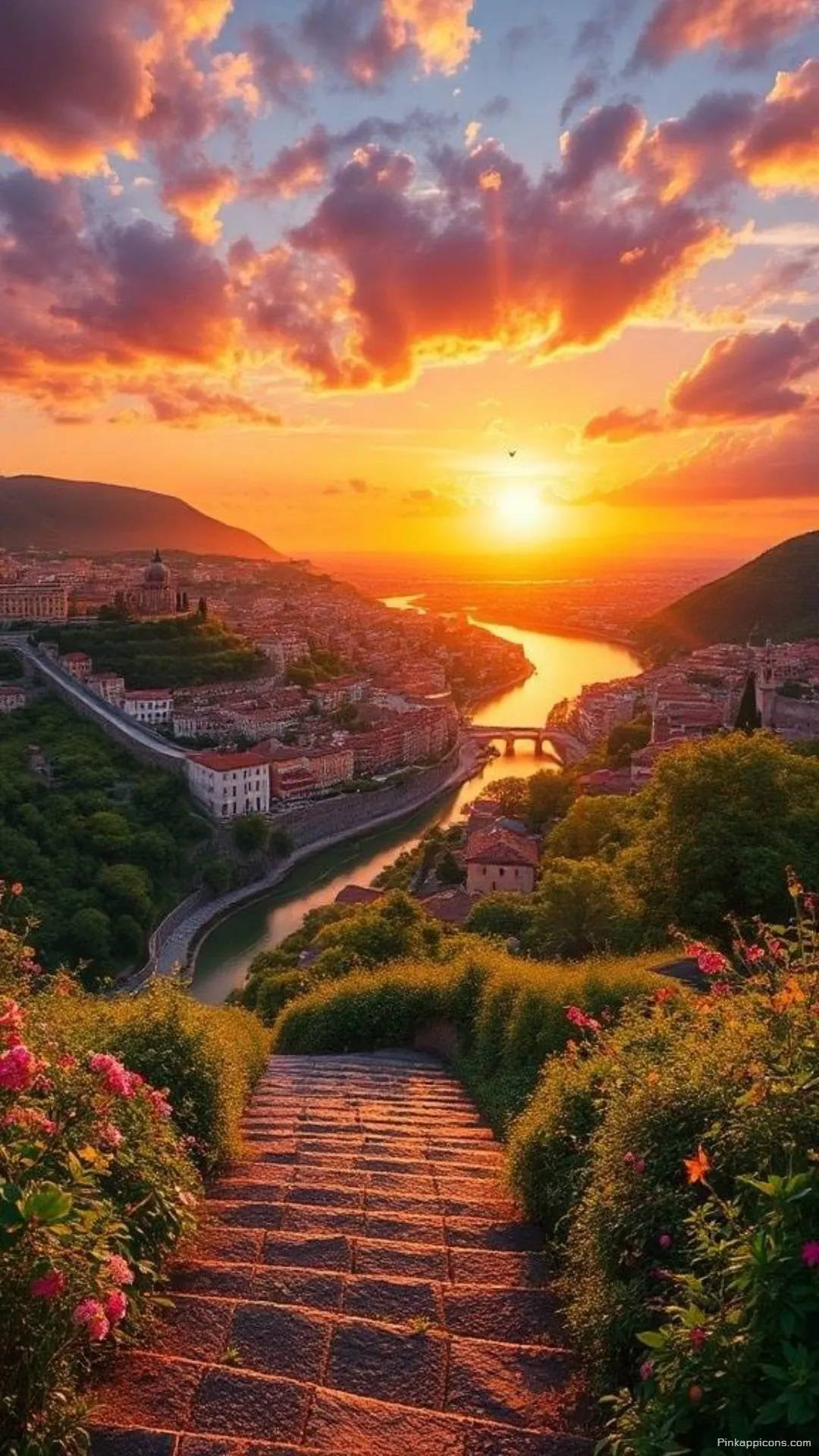 Urban View Sunset Wallpaper from a High Angle Urban View Sunset Wallpaper from a High Angle
