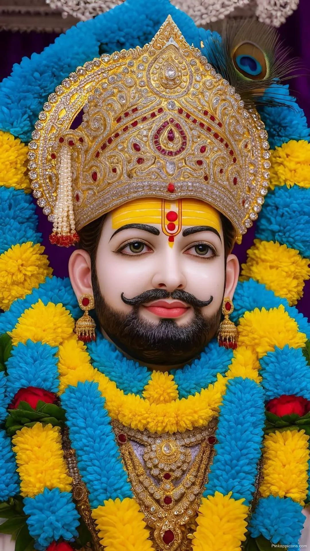 Vibrant Floral Glory Majestic Khatushyam Ji Wallpaper Golden Crown Peacock Feather for Your Phone Vibrant Floral Glory Majestic Khatushyam Ji Wallpaper, Golden Crown & Peacock Feather for Your Phone