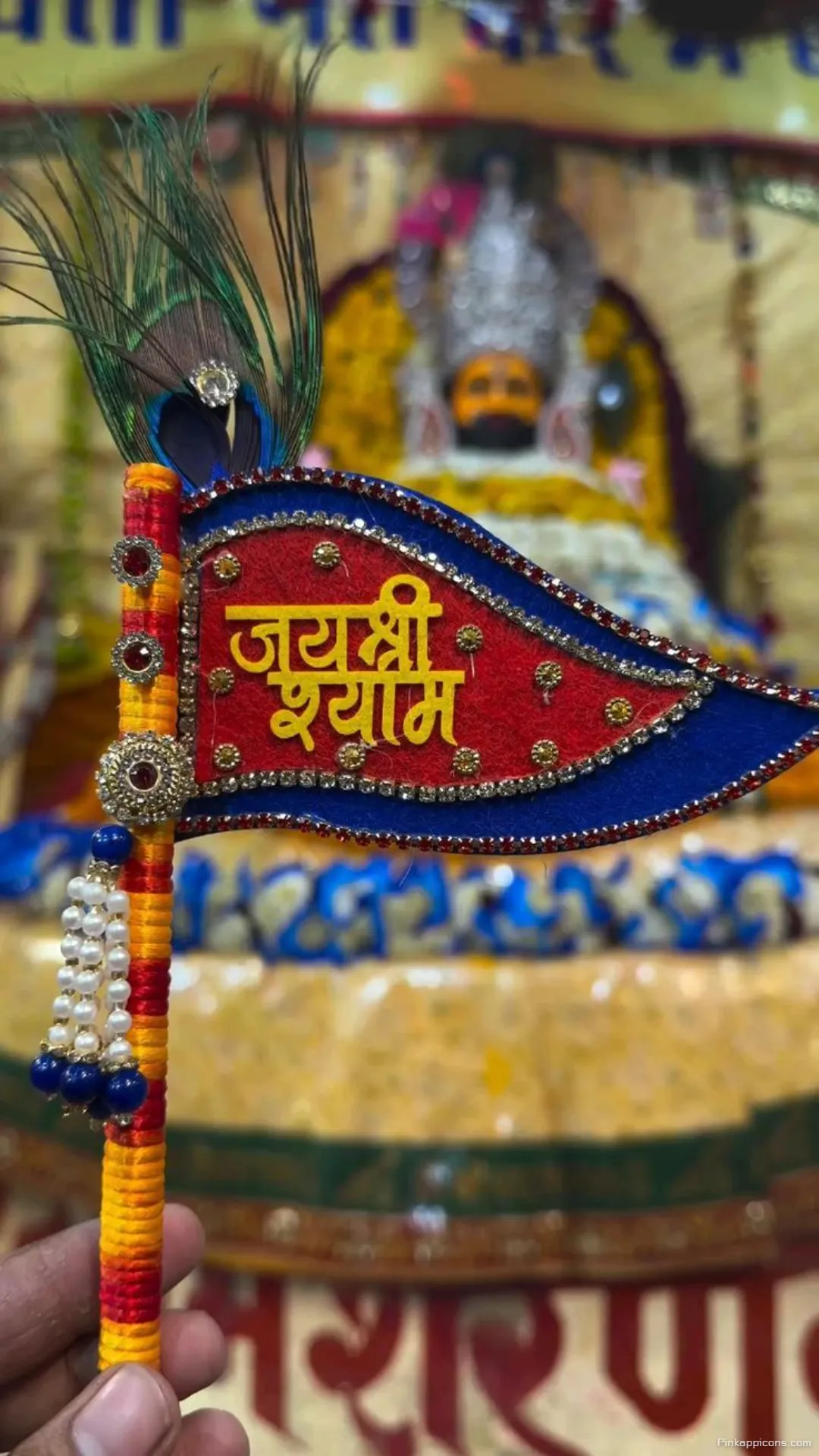 Vibrant Jai Shree Shyam Flag with Peacock Feather Inspiring Khatushyam Ji Wallpaper for Phones Vibrant Jai Shree Shyam Flag with Peacock Feather – Inspiring Khatushyam Ji Wallpaper for Phones