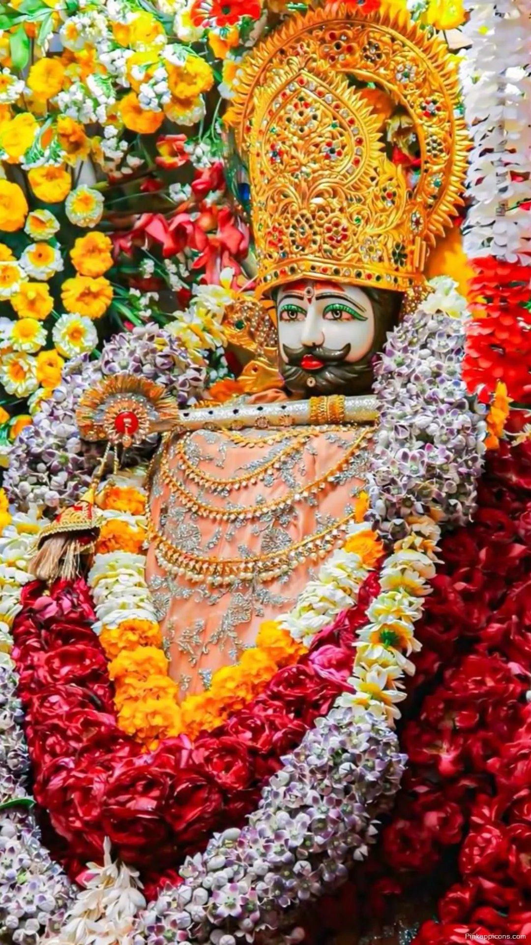 Vibrant Khatushyam Ji Wallpaper Spiritual Bliss with Colorful Flowers and Ornate Details Vibrant Khatushyam Ji Wallpaper Spiritual Bliss with Colorful Flowers and Ornate Details