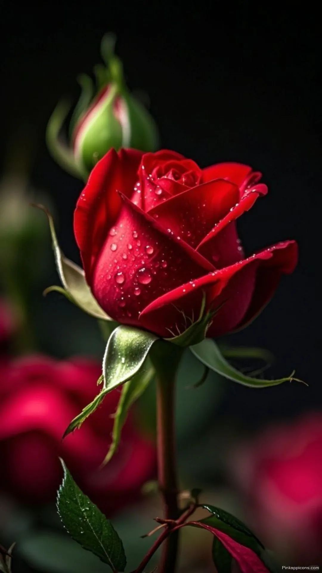 Vibrant Red Rose Wallpaper with Sparkling Dewdrops Elegant Floral Phone Background Vibrant Red Rose Wallpaper with Sparkling Dewdrops – Elegant Floral Phone Background