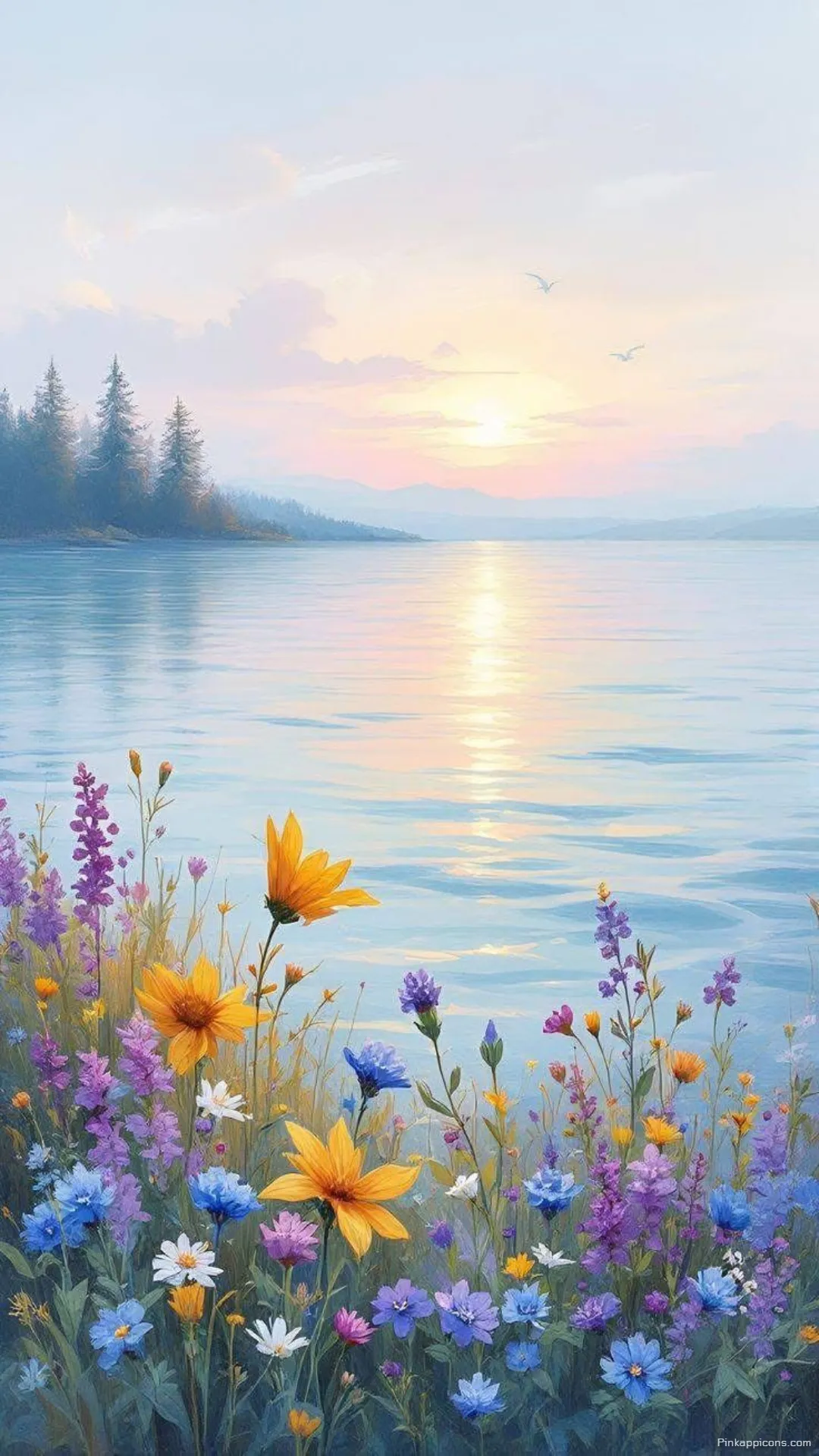 Wildflower Lake Nature Wallpaper for Phone Sunset Glow Wildflower Lake Nature Wallpaper for Phone Sunset Glow