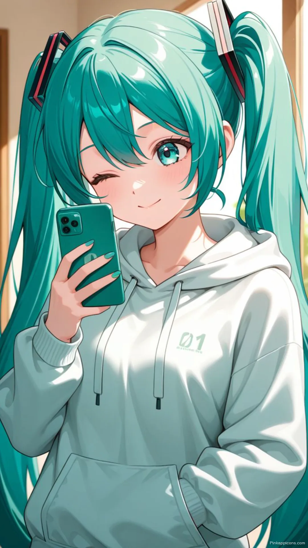 Winking Miku Wallpaper Hatsune Miku with Smartphone Phone Background Winking Miku Wallpaper Hatsune Miku with Smartphone Phone Background