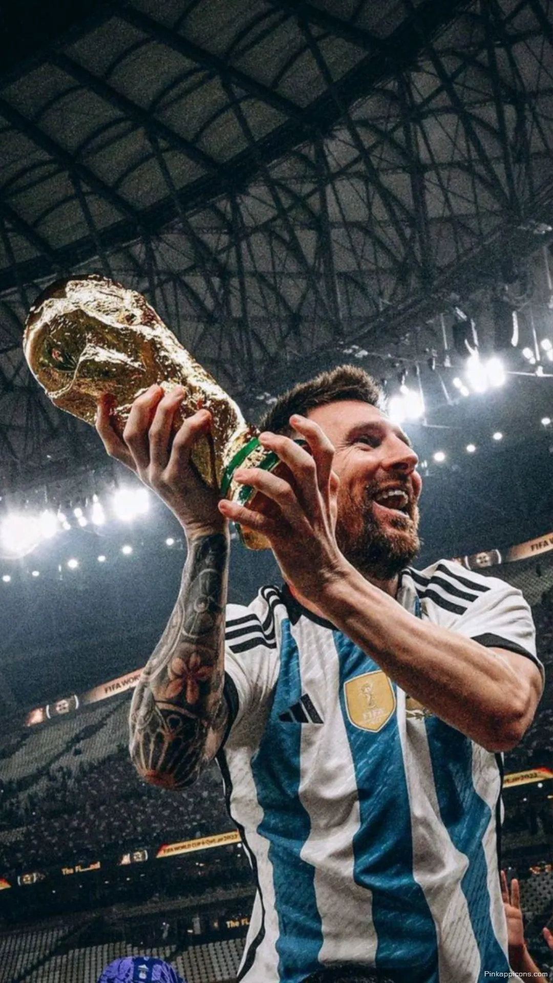 Winning Moment Football Wallpaper for Phone Messi with the Trophy Winning Moment Football Wallpaper for Phone Messi with the Trophy