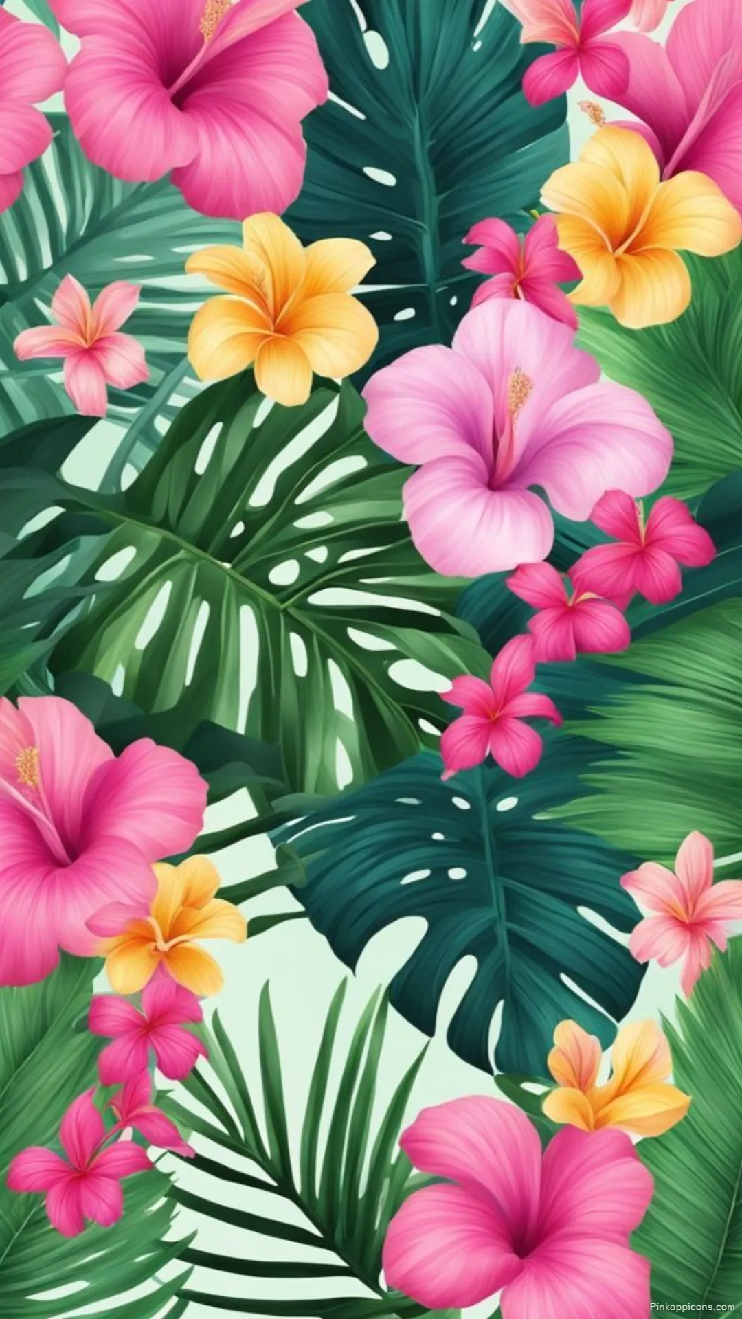 A Vibrant Floral Pattern of Pink and Yellow Hibiscus a Cheerful Tropical Wallpaper A Vibrant Floral Pattern of Pink and Yellow Hibiscus, a Cheerful Tropical Wallpaper.