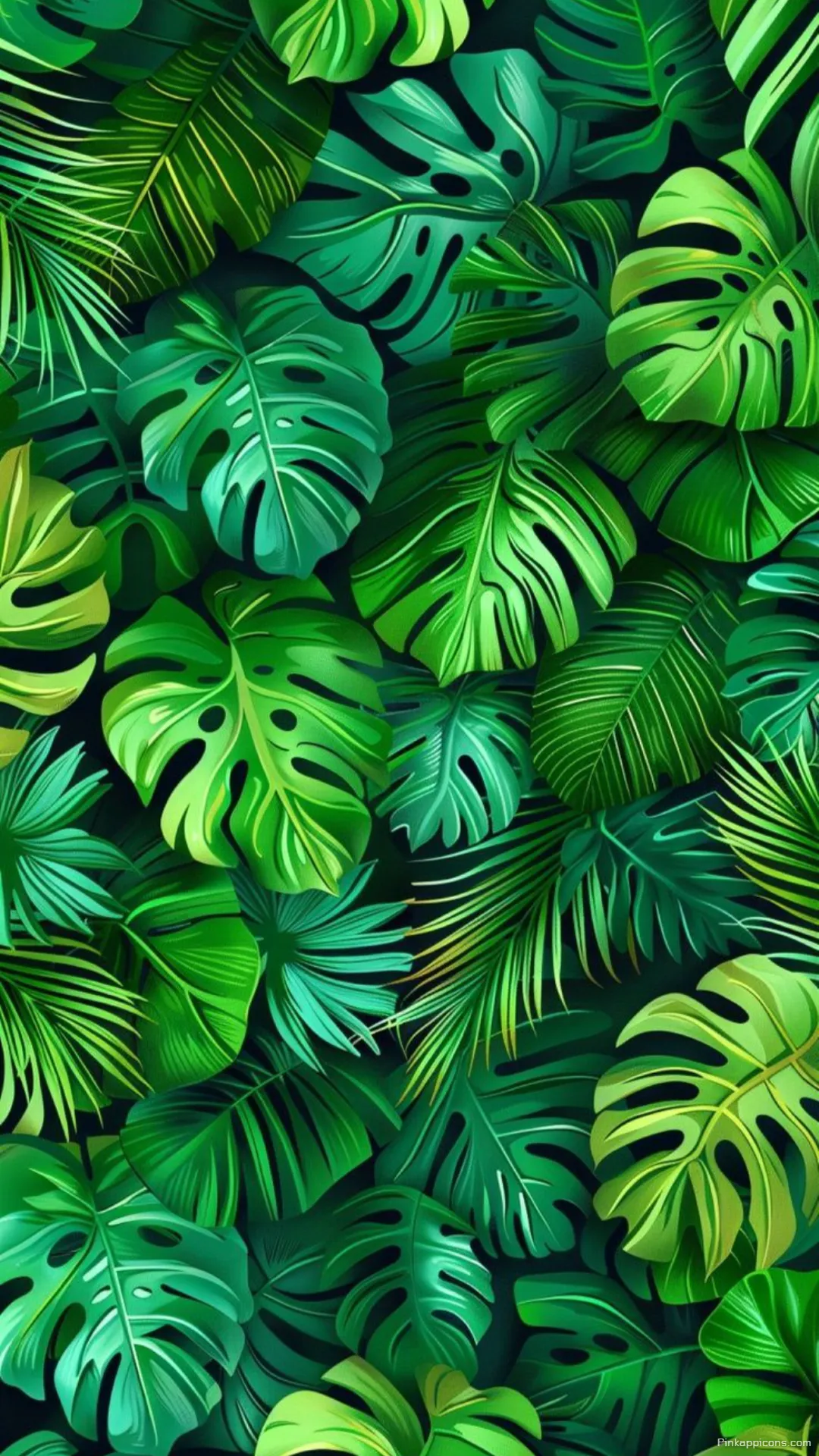 A Vibrant Monstera and Palm Leaf Pattern Tropical Wallpaper for a Lush Botanical Screen A Vibrant Monstera and Palm Leaf Pattern Tropical Wallpaper for a Lush Botanical Screen.