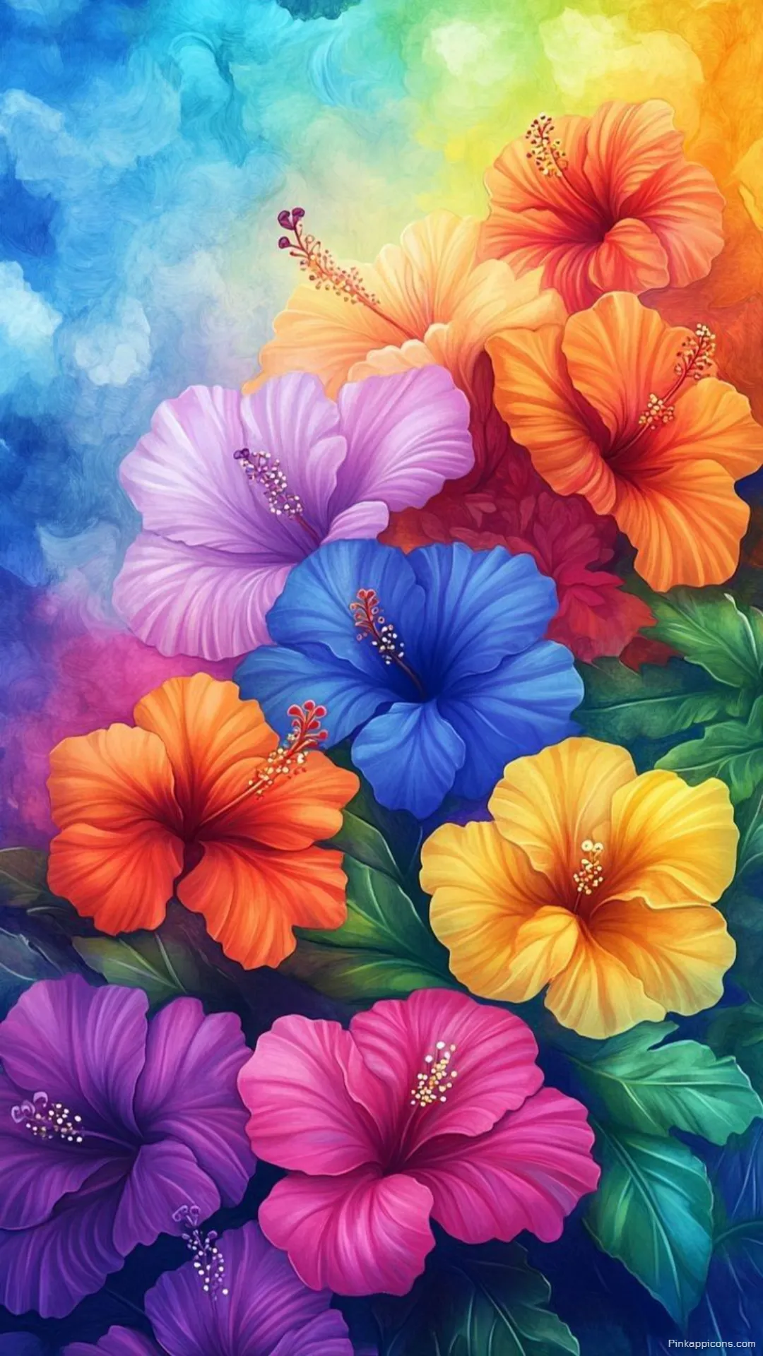 A Vibrant Rainbow of Colorful Hibiscus Flowers Tropical Wallpaper for Your Phone A Vibrant Rainbow of Colorful Hibiscus Flowers Tropical Wallpaper for Your Phone