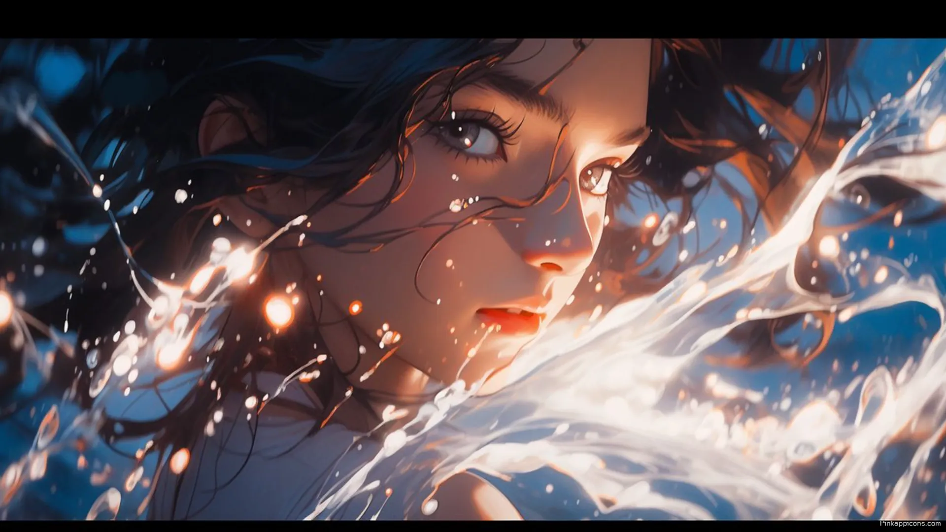 A beautiful anime girl with flowing hair in water a serene and captivating laptop anime wallpaper A beautiful anime girl with flowing hair in water, a serene and captivating laptop anime wallpaper.