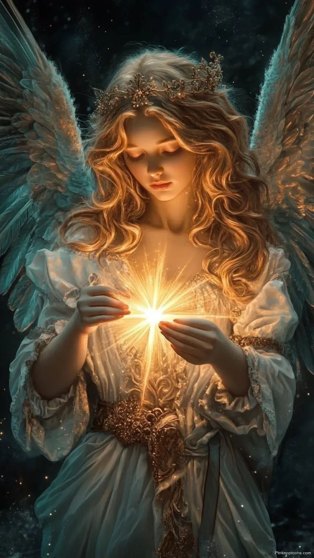 A beautiful divine queen holding a glowing star of hope a magical fantasy angel wallpaper A beautiful divine queen holding a glowing star of hope, a magical fantasy angel wallpaper.