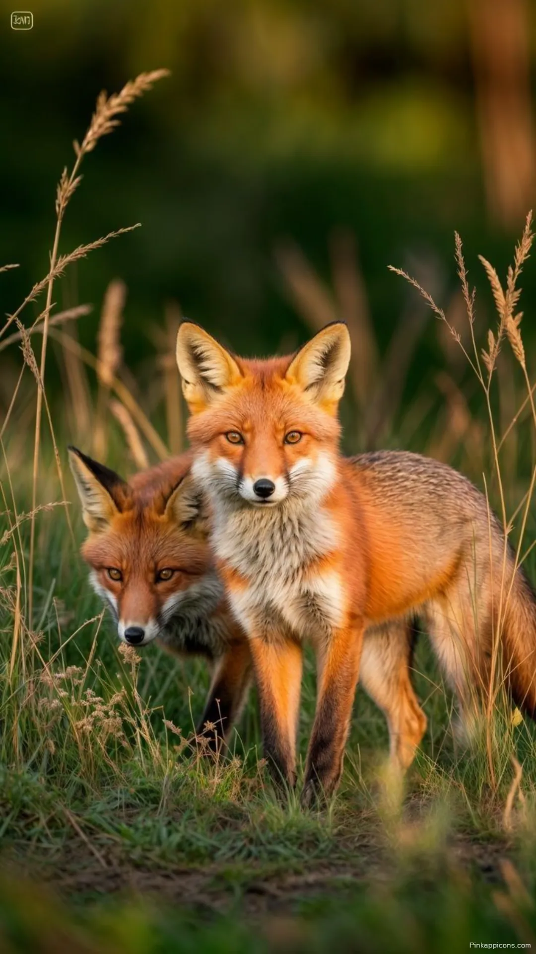 A beautiful fox wallpaper of a pair of wild red foxes in a golden sunlit meadow for your phone A beautiful fox wallpaper of a pair of wild red foxes in a golden sunlit meadow for your phone.