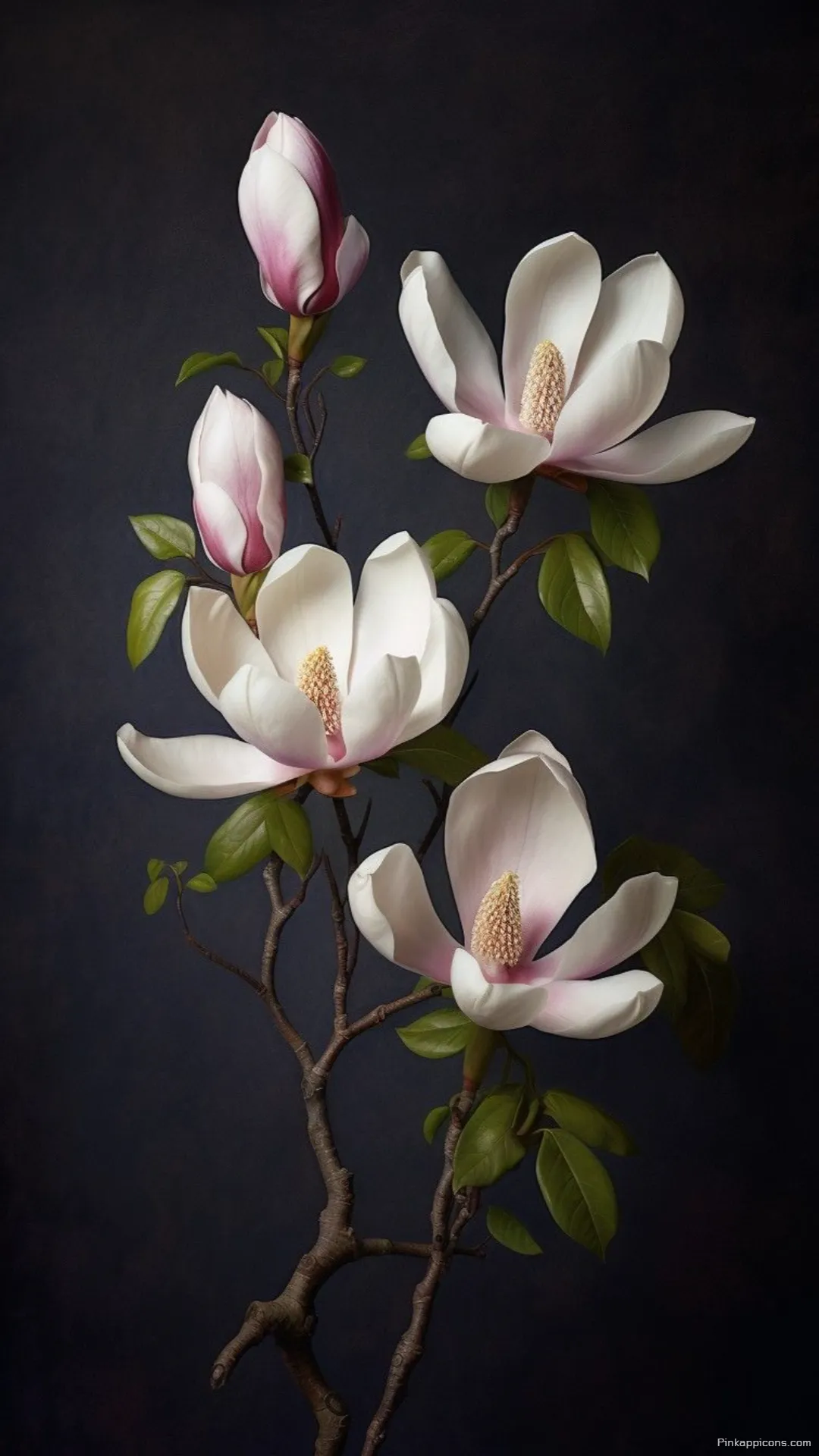 A moody and artistic still life with white and pink magnolia wallpaper for a dramatic phone A moody and artistic still life with white and pink magnolia wallpaper for a dramatic phone.