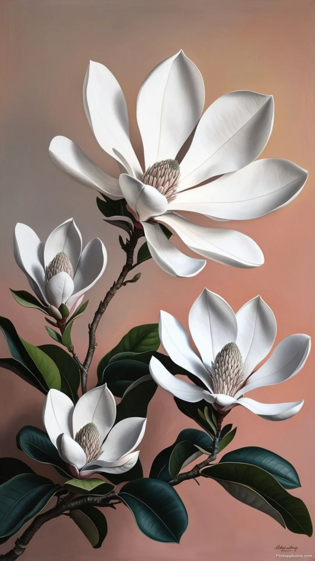 A serene and artistic botanical illustration of white blooms magnolia wallpaper for your phone A serene and artistic botanical illustration of white blooms magnolia wallpaper for your phone.