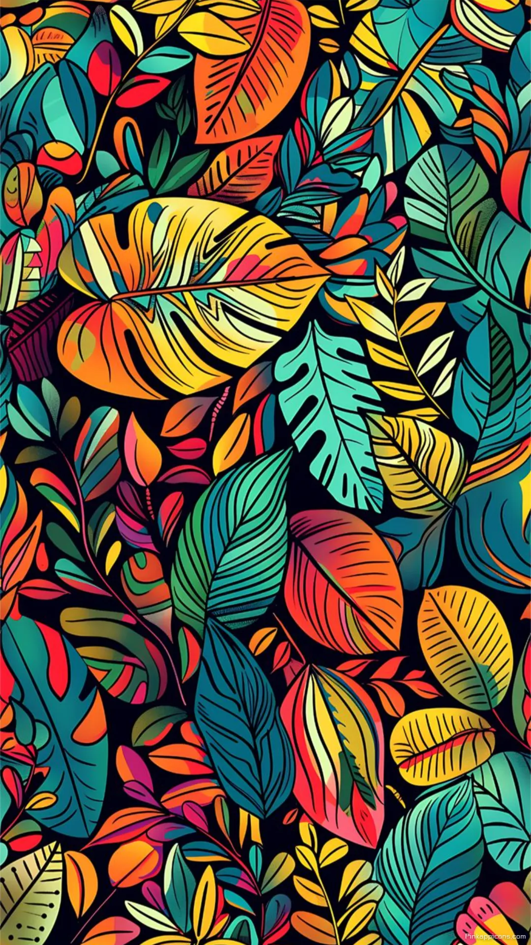 Abstract Vibrant Multicolor Leaves Pattern Tropical Wallpaper for Your Phone Screen Abstract Vibrant Multicolor Leaves Pattern Tropical Wallpaper for Your Phone Screen
