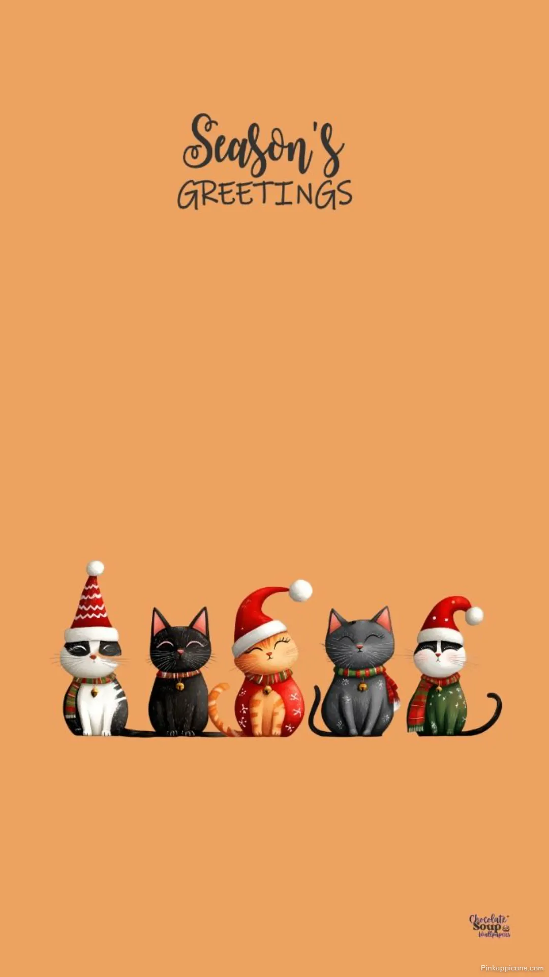 Adorable Christmas Cats with Santa Hats and Seasons Greetings on Orange Background Christmas Wallpaper for Phone Adorable Christmas Cats with Santa Hats and Season’s Greetings on Orange Background Christmas Wallpaper for Phone