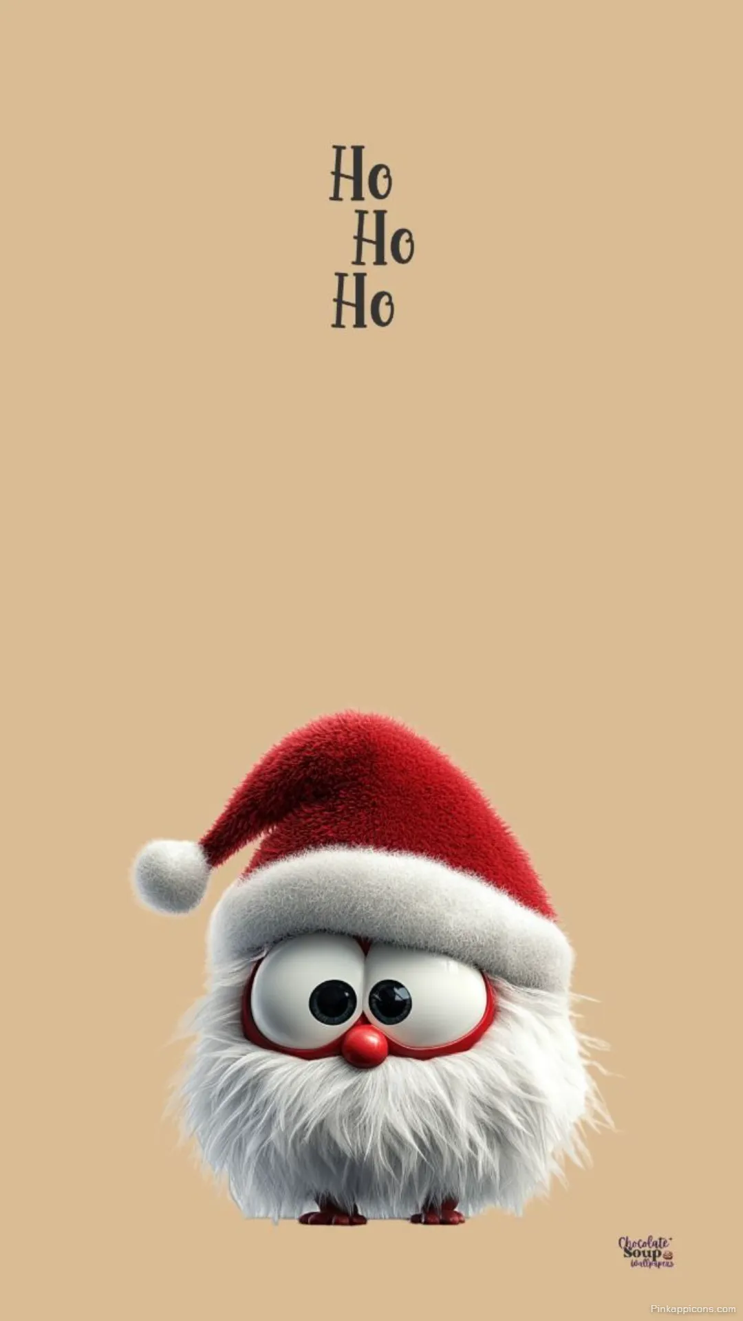 Adorable Fluffy Creature with Santa Hat Ho Ho Ho Christmas Wallpaper for Phone Adorable Fluffy Creature with Santa Hat & Ho Ho Ho Christmas Wallpaper for Phone