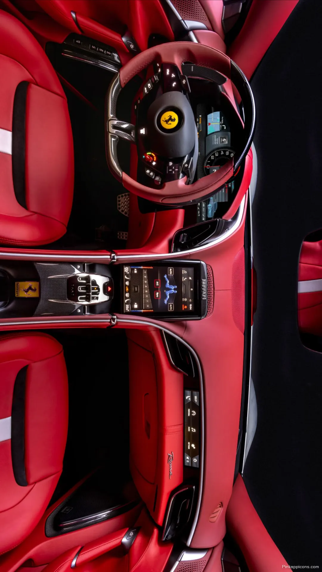 Advanced Ferrari Dashboard Steering Wheel wallpaper Cutting edge tech in a vibrant red cockpit ideal phone display wallpaper Advanced Ferrari Dashboard & Steering Wheel wallpaper Cutting-edge tech in a vibrant red cockpit, ideal phone display wallpaper