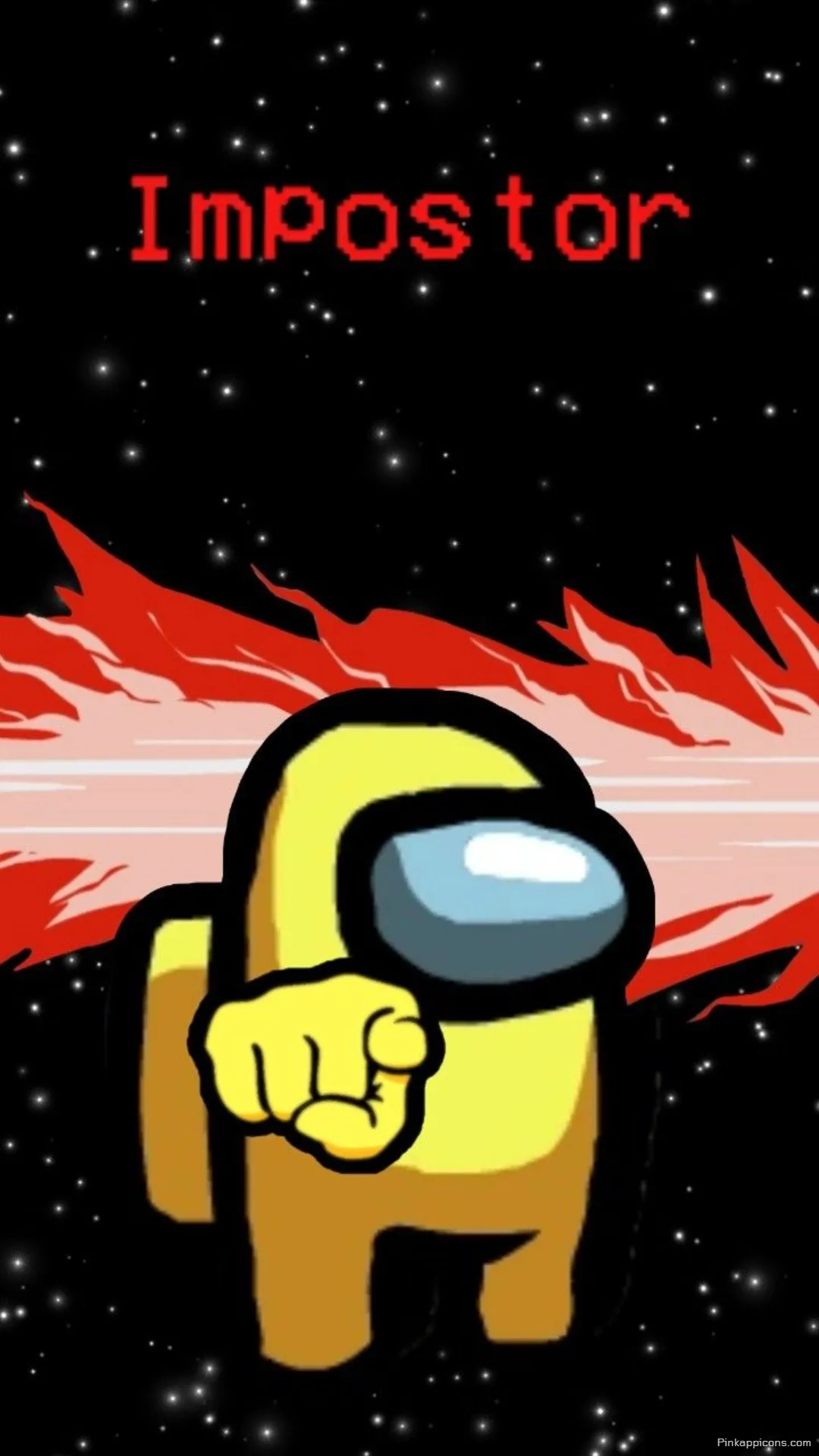 Among Us Wallpaper The Yellow Impostor Points at You in a Dark Universe Among Us Wallpaper The Yellow Impostor Points at You in a Dark Universe