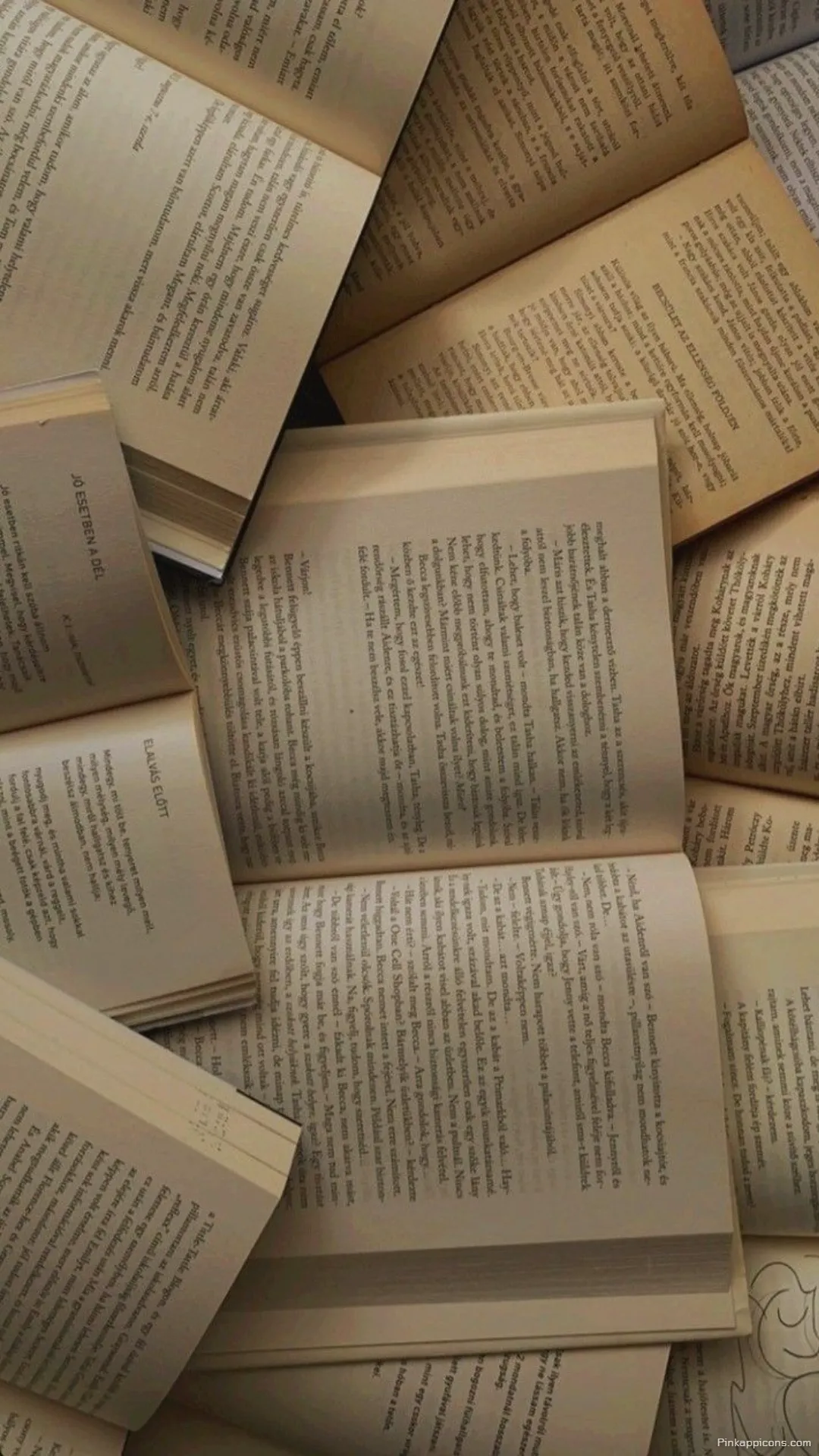 An aesthetic book wallpaper of open vintage novels a sea of stories for your phones screen An aesthetic book wallpaper of open vintage novels, a sea of stories for your phone’s screen.