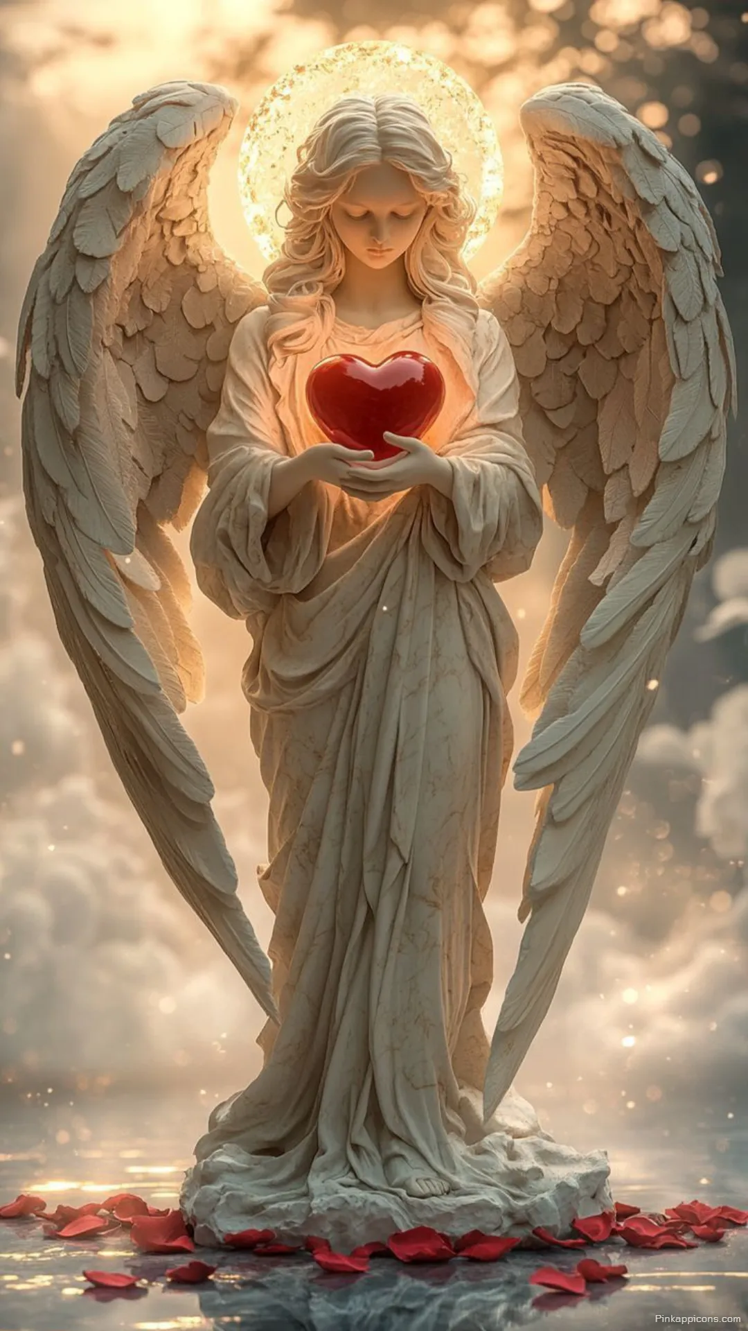 Angel of love wallpaper holding a glowing red heart a beautiful and serene phone background Angel of love wallpaper holding a glowing red heart, a beautiful and serene phone background.