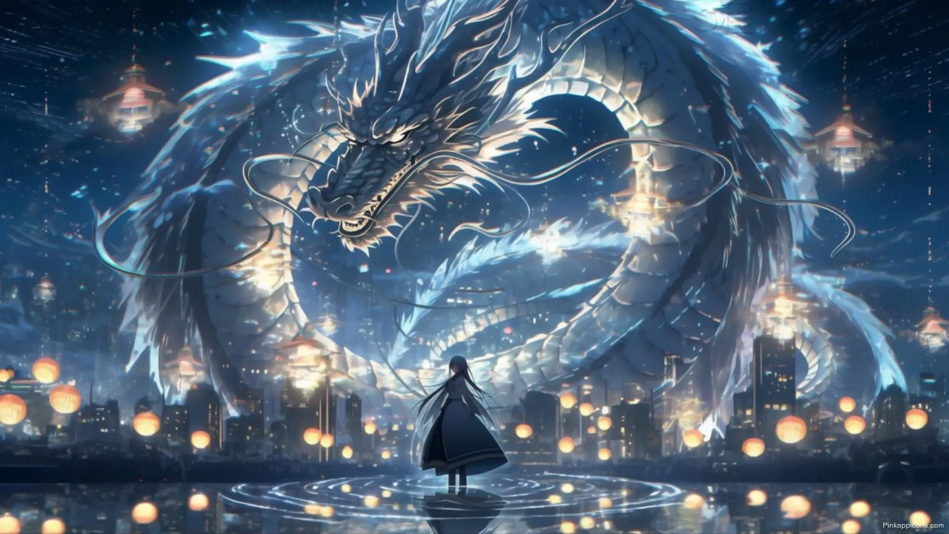 Anime Girl Gazing at Majestic Blue Dragon Over Cityscape Epic Fantasy Laptop Anime Wallpaper HD Anime Girl Gazing at Majestic Blue Dragon Over Cityscape – Epic Fantasy Laptop Anime Wallpaper HD