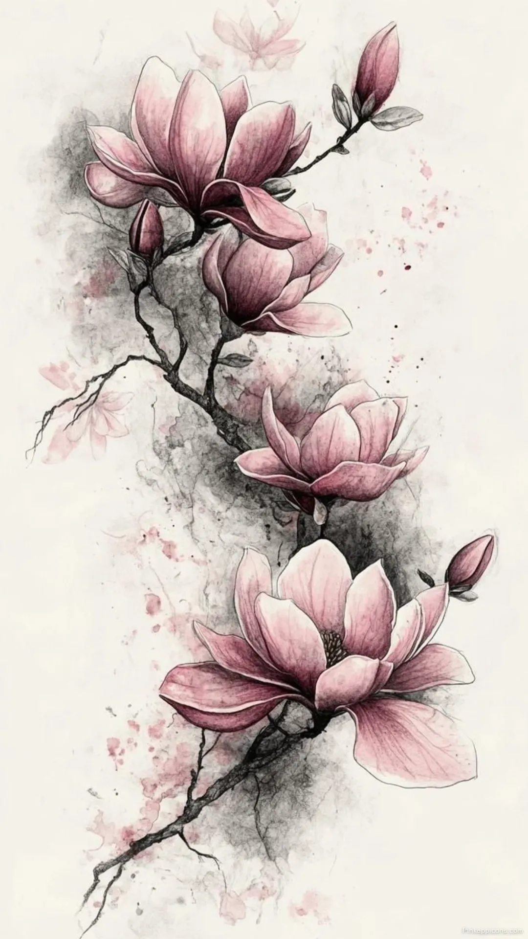 Artistic pink watercolor sketch of a blooming branch magnolia wallpaper for your phone Artistic pink watercolor sketch of a blooming branch magnolia wallpaper for your phone.