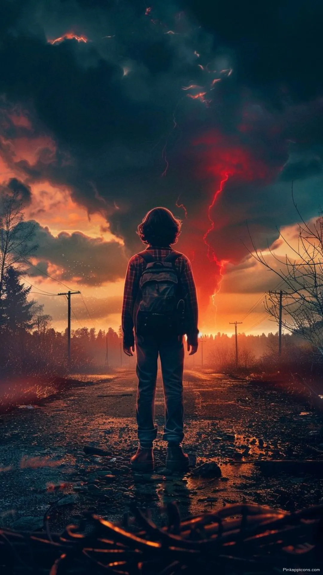 Atmospheric Stranger Things Wallpaper for Phone Will Byers Gazing at a Menacing Red Storm Sky Atmospheric Stranger Things Wallpaper for Phone Will Byers Gazing at a Menacing Red Storm Sky.