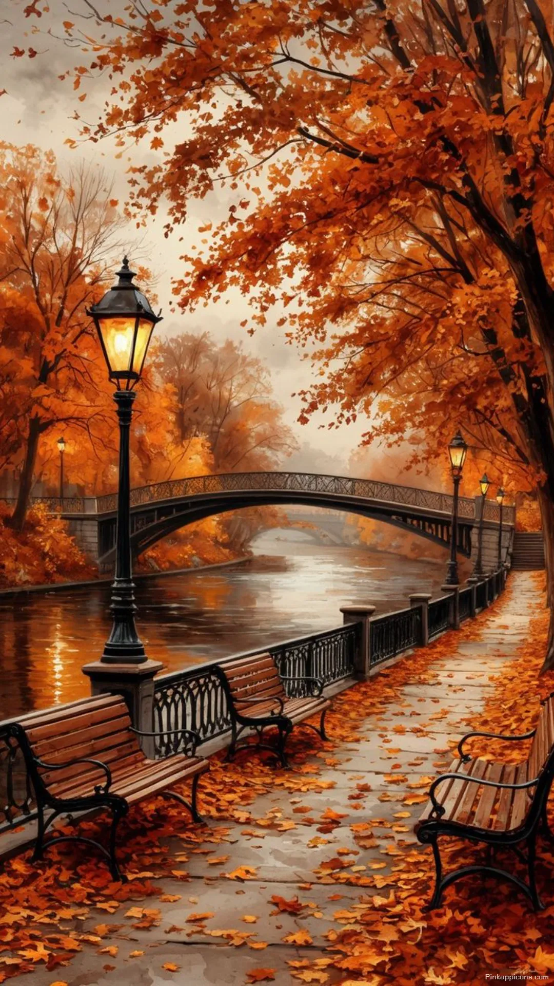 Beautiful Autumn Wallpaper Cozy Park Benches Adorned with Orange Foliage Perfect Phone Background Beautiful Autumn Wallpaper Cozy Park Benches Adorned with Orange Foliage, Perfect Phone Background