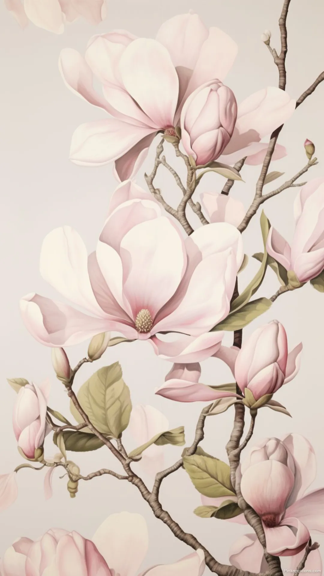Beautiful vintage botanical illustration of pink flowers magnolia wallpaper for your phone Beautiful vintage botanical illustration of pink flowers magnolia wallpaper for your phone.