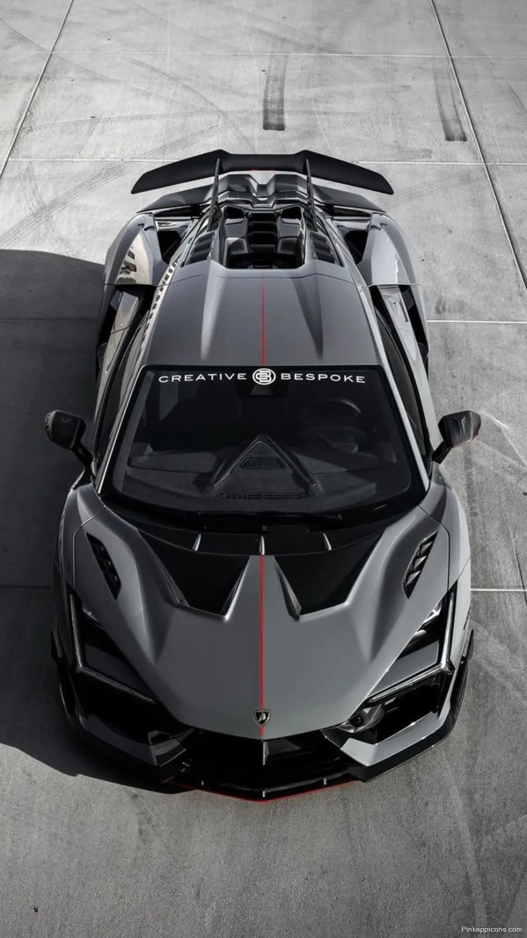 Bold Aesthetic Lamborghini Wallpaper Overhead View of a Modified Grey Supercar with Red Accent for Phones Bold Aesthetic Lamborghini Wallpaper Overhead View of a Modified Grey Supercar with Red Accent for Phones