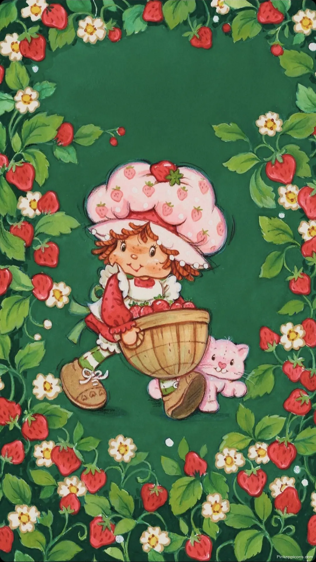 Classic Strawberry Shortcake Wallpaper with a Green Background Berry Vine Frame Classic Strawberry Shortcake Wallpaper with a Green Background Berry Vine Frame