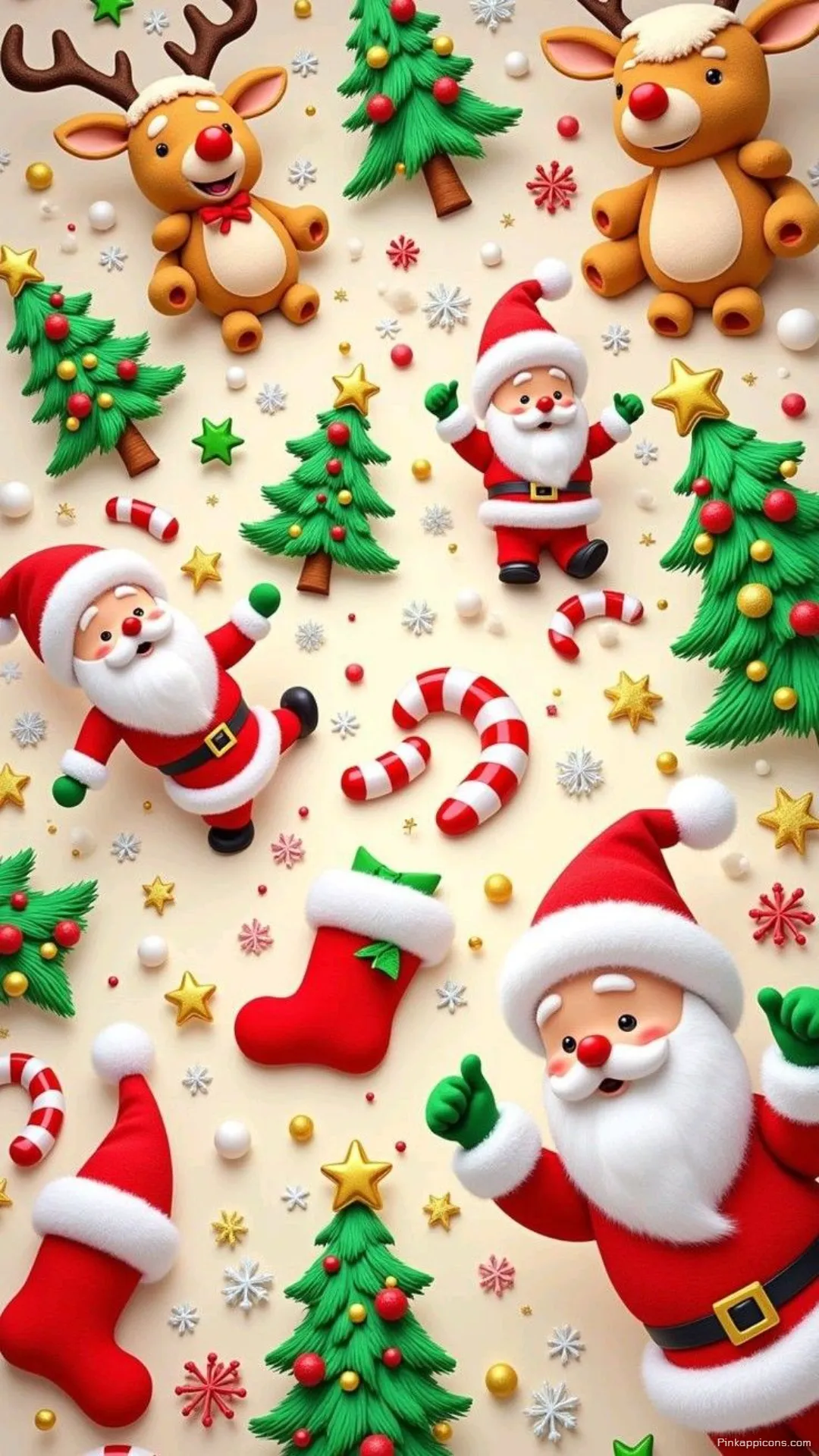 Cute 3D Santa Reindeer Christmas Wallpaper Festive Holiday Pattern for Mobile Phone Cute 3D Santa & Reindeer Christmas Wallpaper Festive Holiday Pattern for Mobile Phone