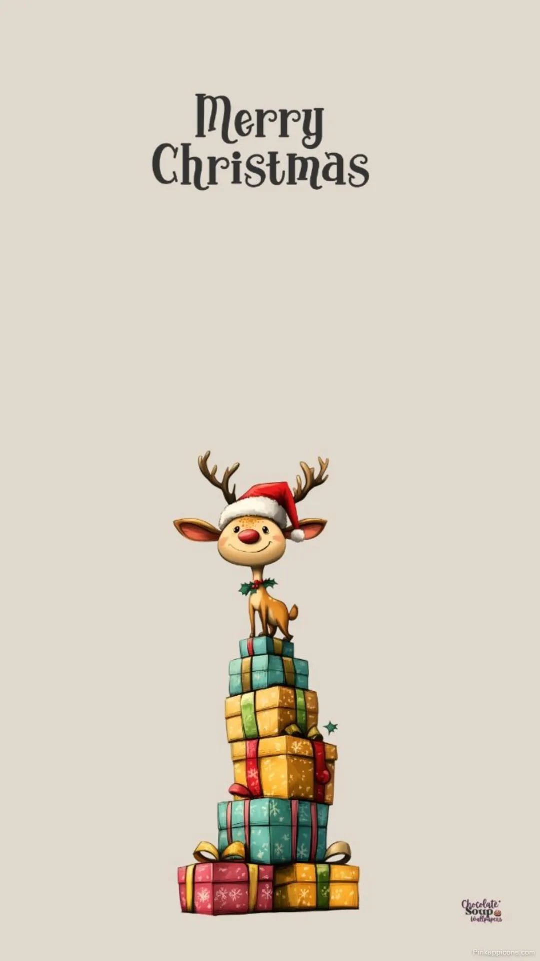 Cute Reindeer on Presents Merry Christmas Wallpaper for Phone Festive Holiday Scene Cute Reindeer on Presents Merry Christmas Wallpaper for Phone – Festive Holiday Scene