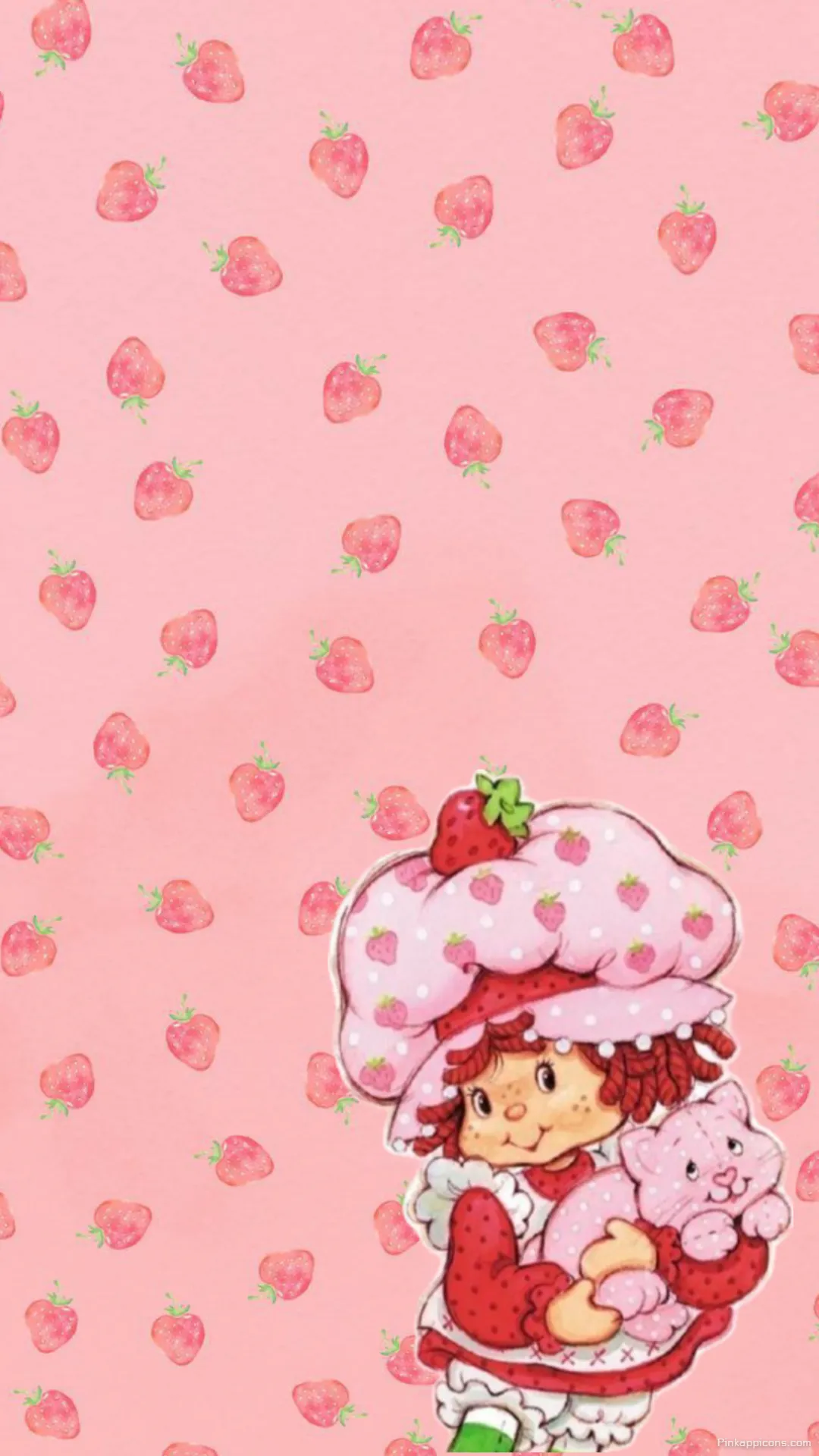 Cute Strawberry Shortcake Wallpaper Hugging Custard Pink Berry Pattern Background Cute Strawberry Shortcake Wallpaper Hugging Custard Pink Berry Pattern Background