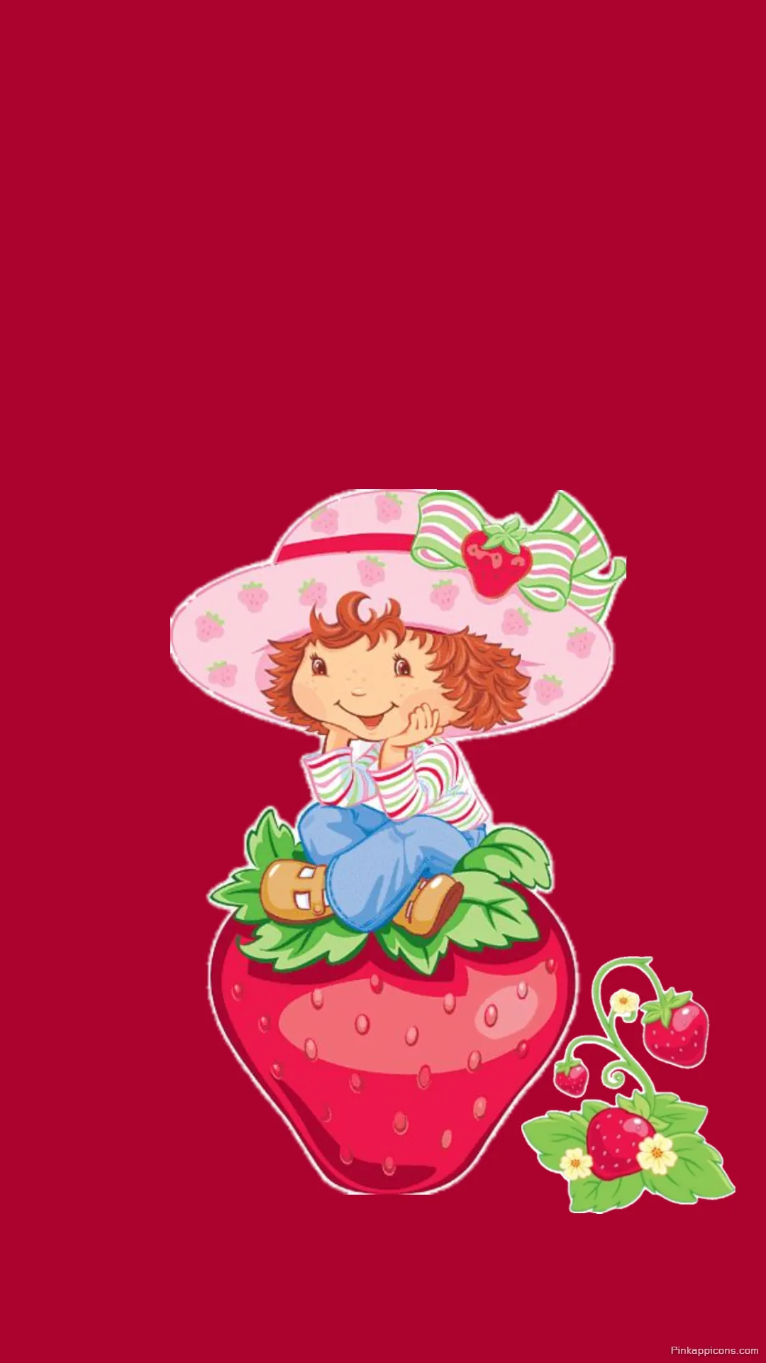 Cute Strawberry Shortcake Wallpaper Sitting on a Giant Berry Vibrant Red Background Cute Strawberry Shortcake Wallpaper Sitting on a Giant Berry Vibrant Red Background