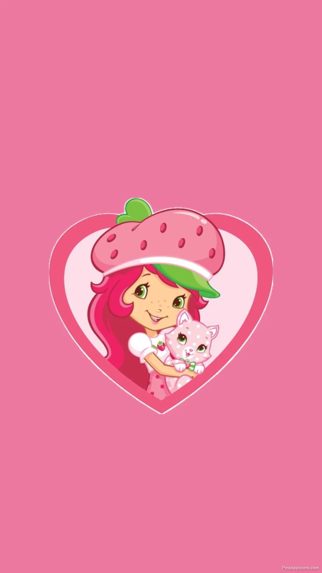 Cute Strawberry Shortcake Wallpaper of Her and Her Cat Custard Inside a Sweet Pink Heart Cute Strawberry Shortcake Wallpaper of Her and Her Cat Custard Inside a Sweet Pink Heart