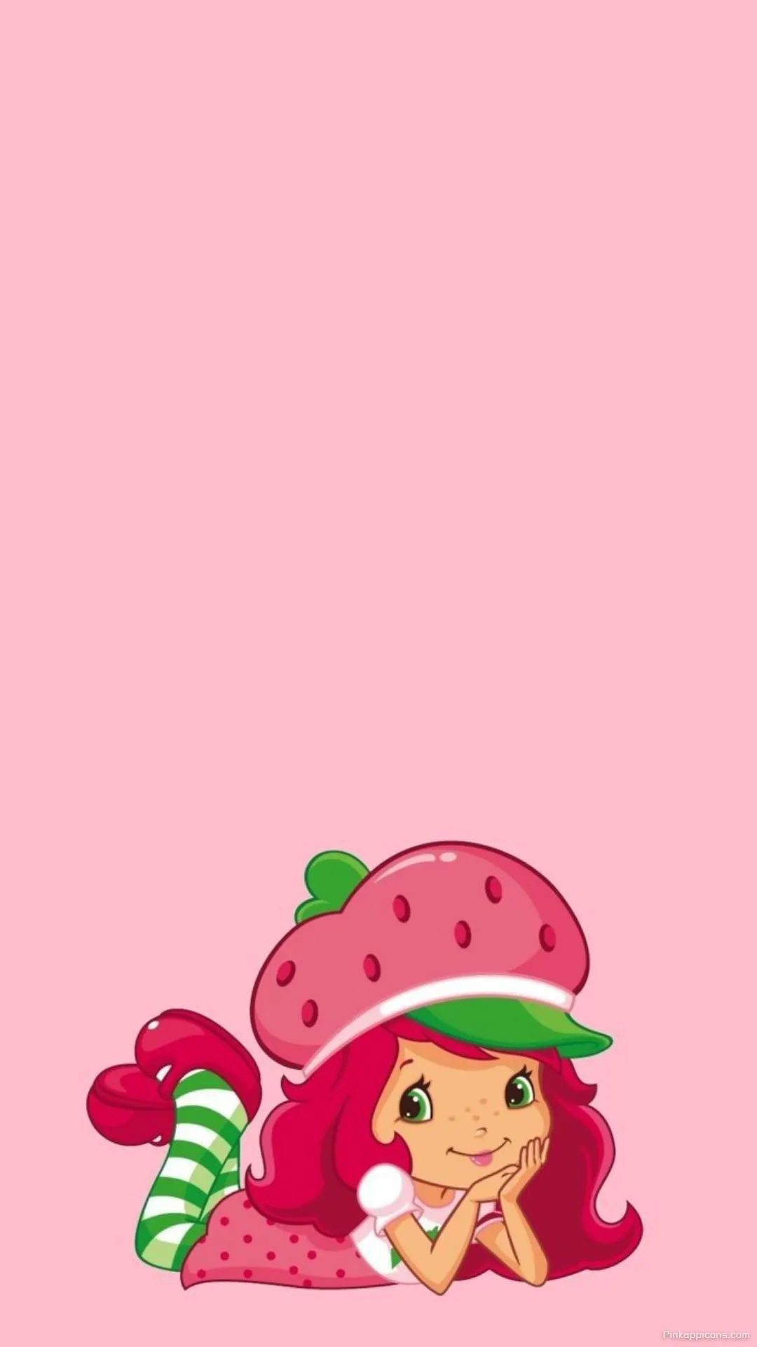 Cute Strawberry Shortcake Wallpaper of the Character Lying Down on a Simple Pink Background Cute Strawberry Shortcake Wallpaper of the Character Lying Down on a Simple Pink Background