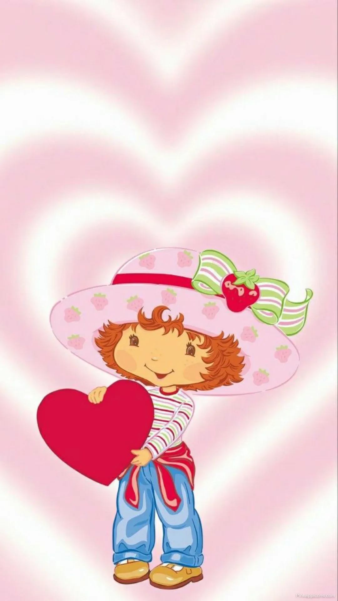 Cute Strawberry Shortcake Wallpaper of the Classic 80s Character Holding a Big Red Heart Cute Strawberry Shortcake Wallpaper of the Classic 80s Character Holding a Big Red Heart