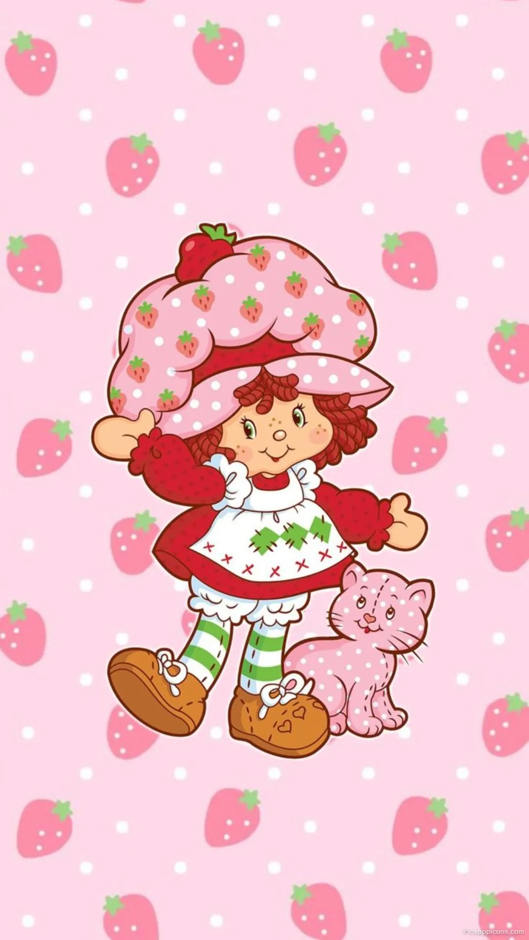 Cute Strawberry Shortcake Wallpaper with Custard Pink Polka Dot Phone Background Cute Strawberry Shortcake Wallpaper with Custard Pink Polka Dot Phone Background