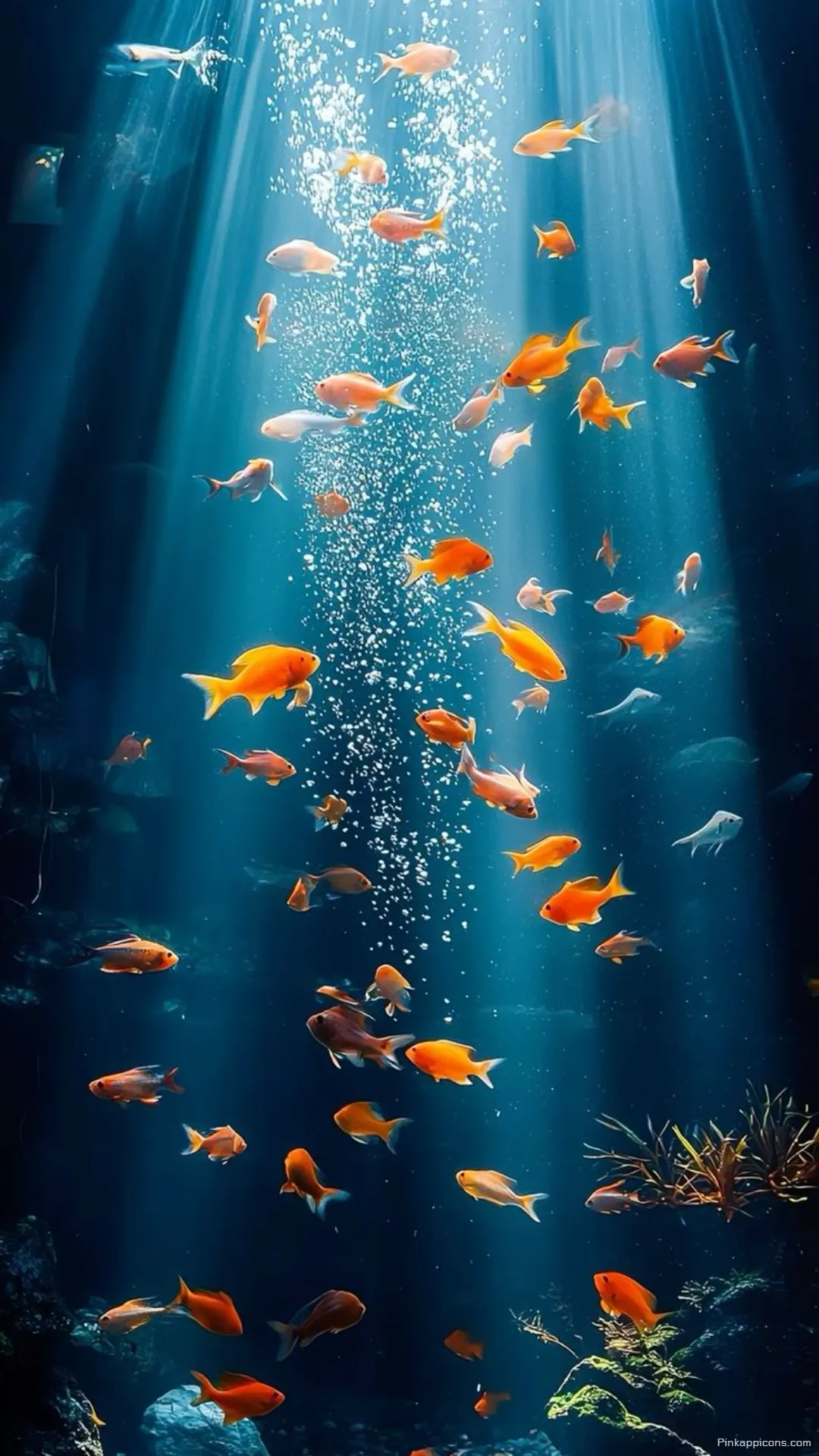 Deep Blue Ocean Wallpaper Golden Fish Swimming in Clear Water Bathed in Underwater Light Rays Mobile Wallpaper Deep Blue Ocean Wallpaper Golden Fish Swimming in Clear Water, Bathed in Underwater Light Rays Mobile Wallpaper