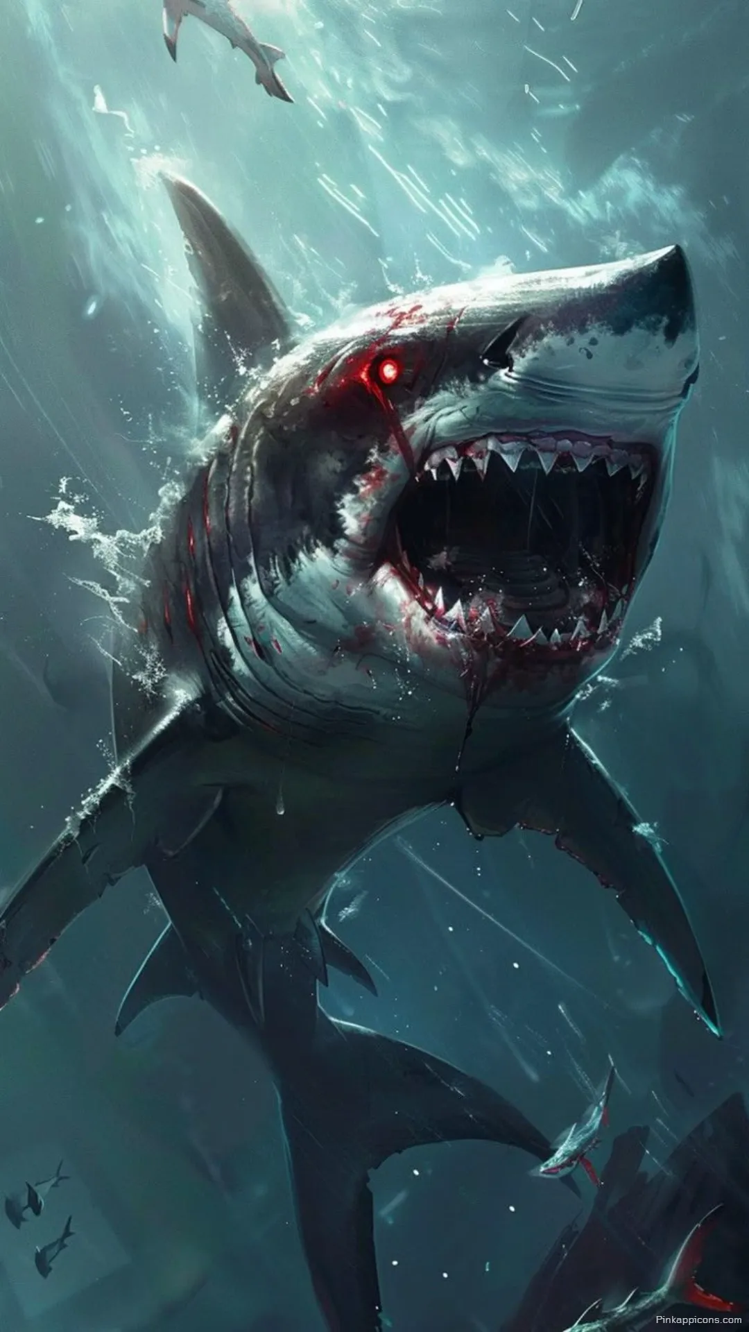 Demonic Red Eyed Shark Wallpaper Epic Underwater Battle Art for Your Phone Scary Wallpaper Demonic Red-Eyed Shark Wallpaper Epic Underwater Battle Art for Your Phone Scary Wallpaper