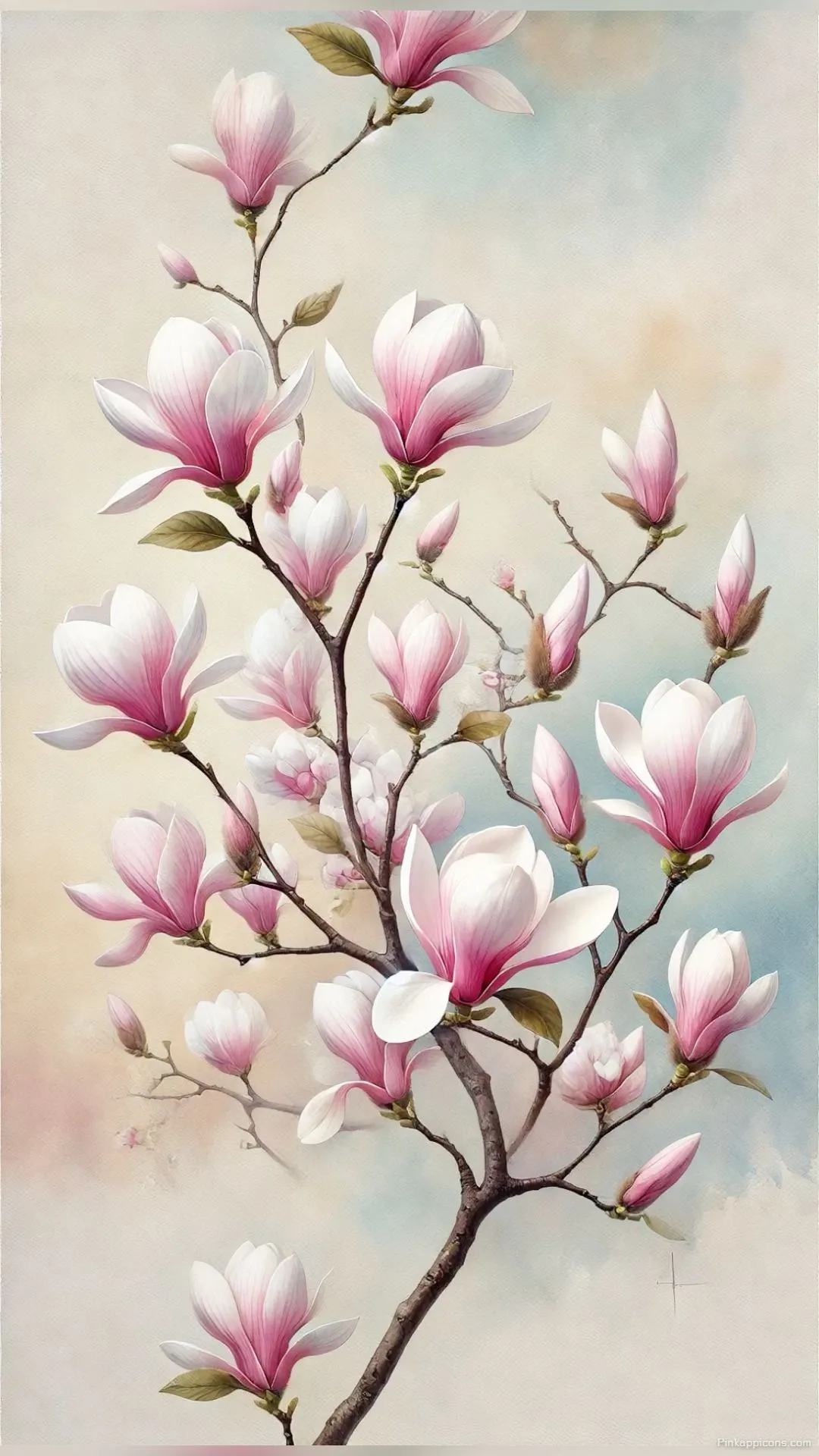Dreamy watercolor art of pink and white blooms magnolia wallpaper for your phone screen Dreamy watercolor art of pink and white blooms magnolia wallpaper for your phone screen.
