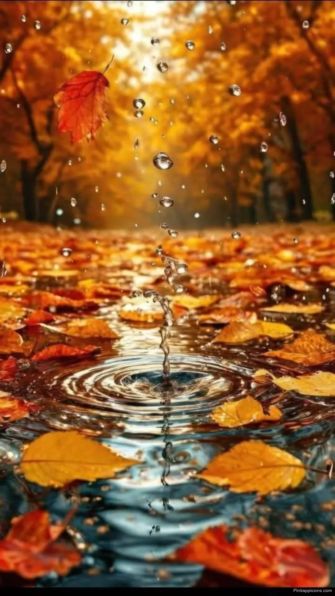 Dynamic Autumn Wallpaper Golden Forest Background with Sparkling Raindrops and Floating Fall Leaves Dynamic Autumn Wallpaper Golden Forest Background with Sparkling Raindrops and Floating Fall Leaves