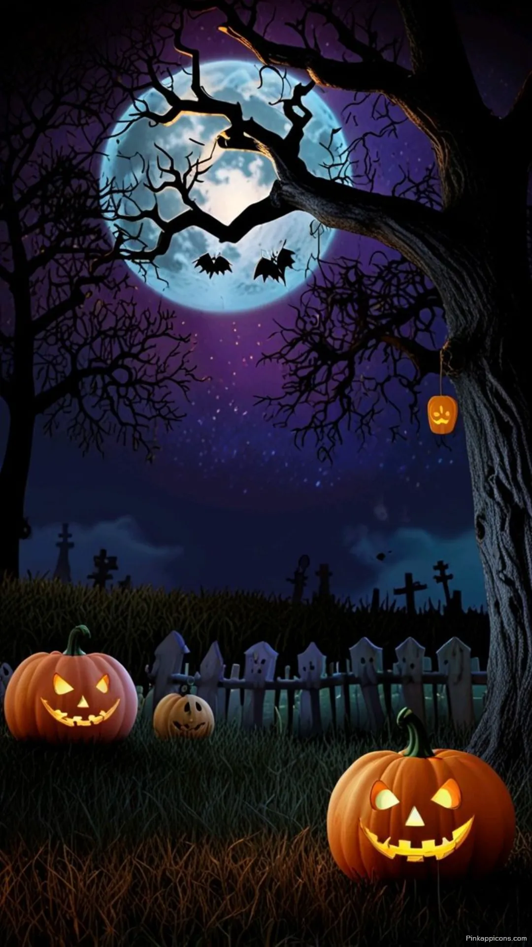 Eerie Full Moon Flying Bats Halloween Wallpaper Spooky Night Scene for Your Phone Screen Eerie Full Moon & Flying Bats Halloween Wallpaper Spooky Night Scene for Your Phone Screen