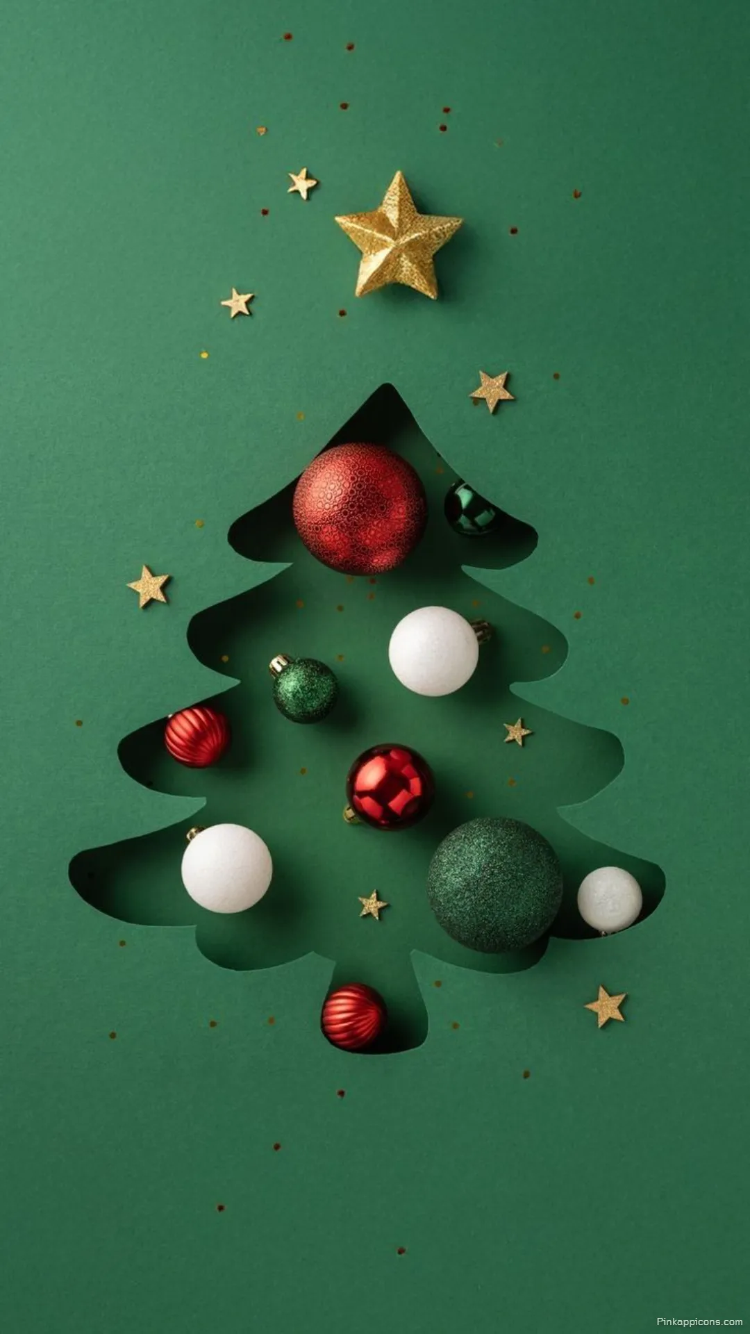 Elegant Christmas Tree Cutout Filled with Ornaments Wallpaper for Phone Festive Design Elegant Christmas Tree Cutout Filled with Ornaments Wallpaper for Phone – Festive Design